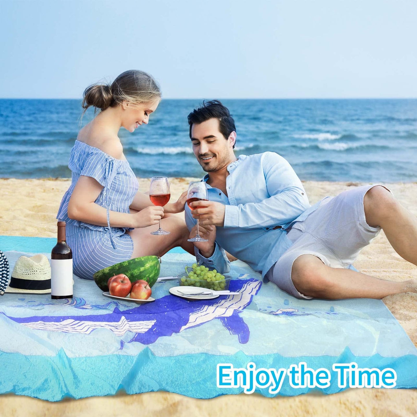 Extra Large Sandproof Beach Blanket 81" x 106", Waterproof Nylon Beach Mat, Lightweight Foldable Picnic Blanket with Corner Pockets & Stakes, Quick Dry Outdoor Blanket for Beach, Camping, Travel