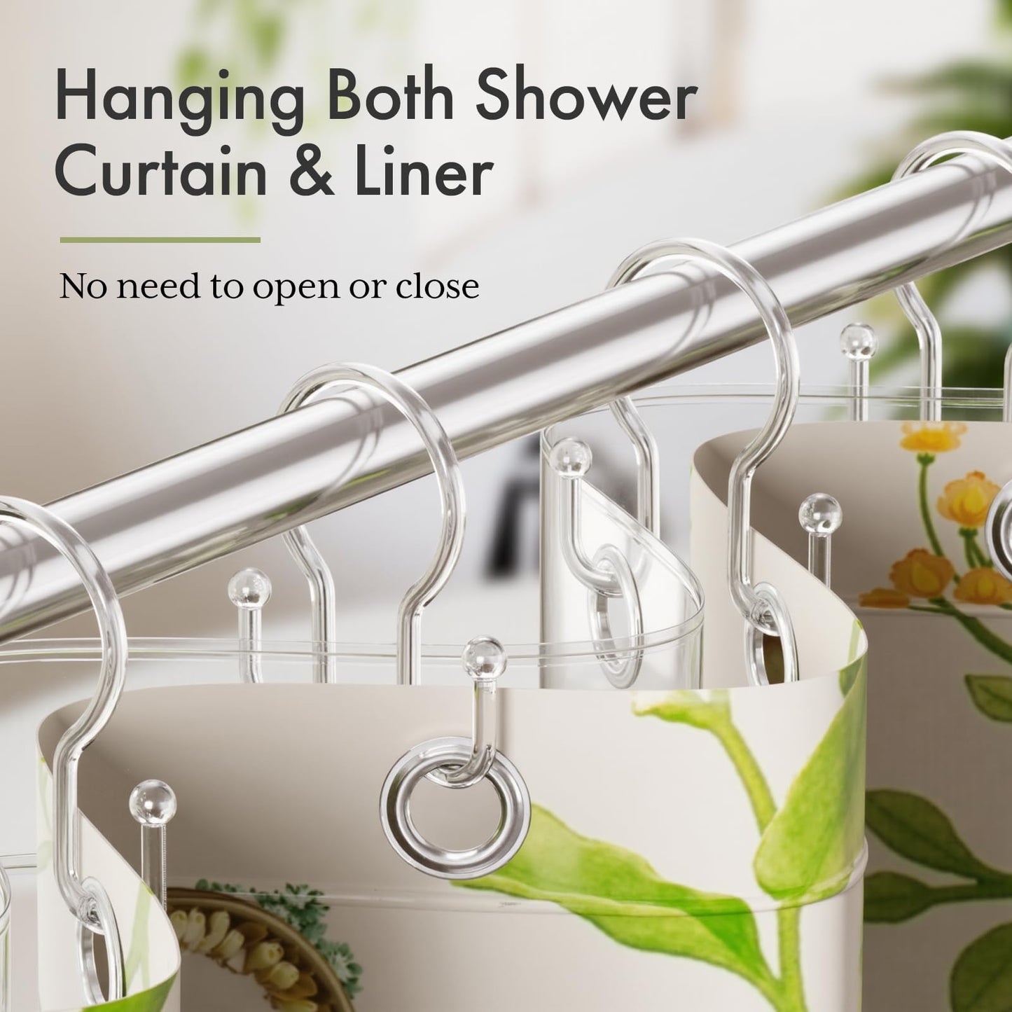 Bathway Shower Curtain Hooks, 12Pcs Plastic Shower Hooks for Shower Curtain, Clear Double Hook Shower Curtain Hooks Rust Proof Shower Curtain Hangers