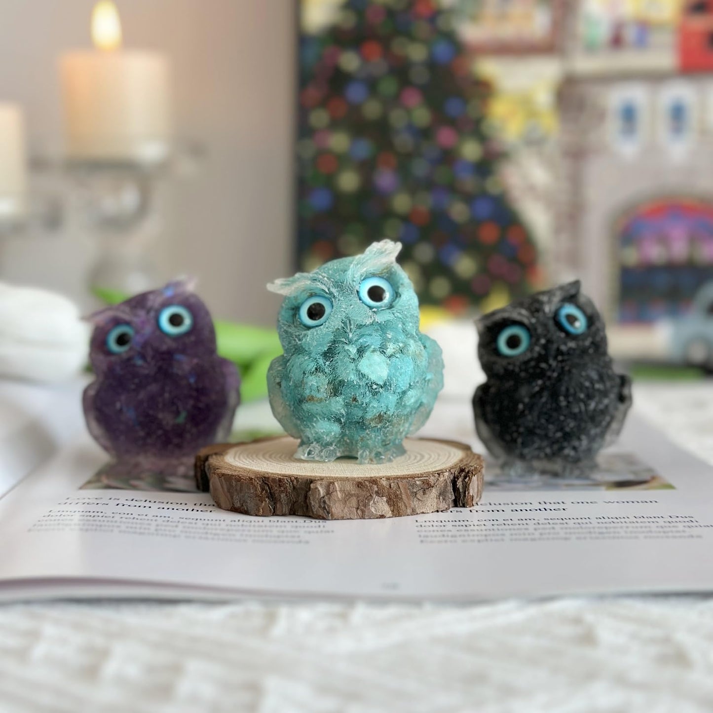 XYLIBLLA Hand-Carved Natural Crystal Owl Statue Owl Decor ，Green Owl Figurine, Animal Figurines Desk Decor and Owl Gifts for Women.（Turquoise）