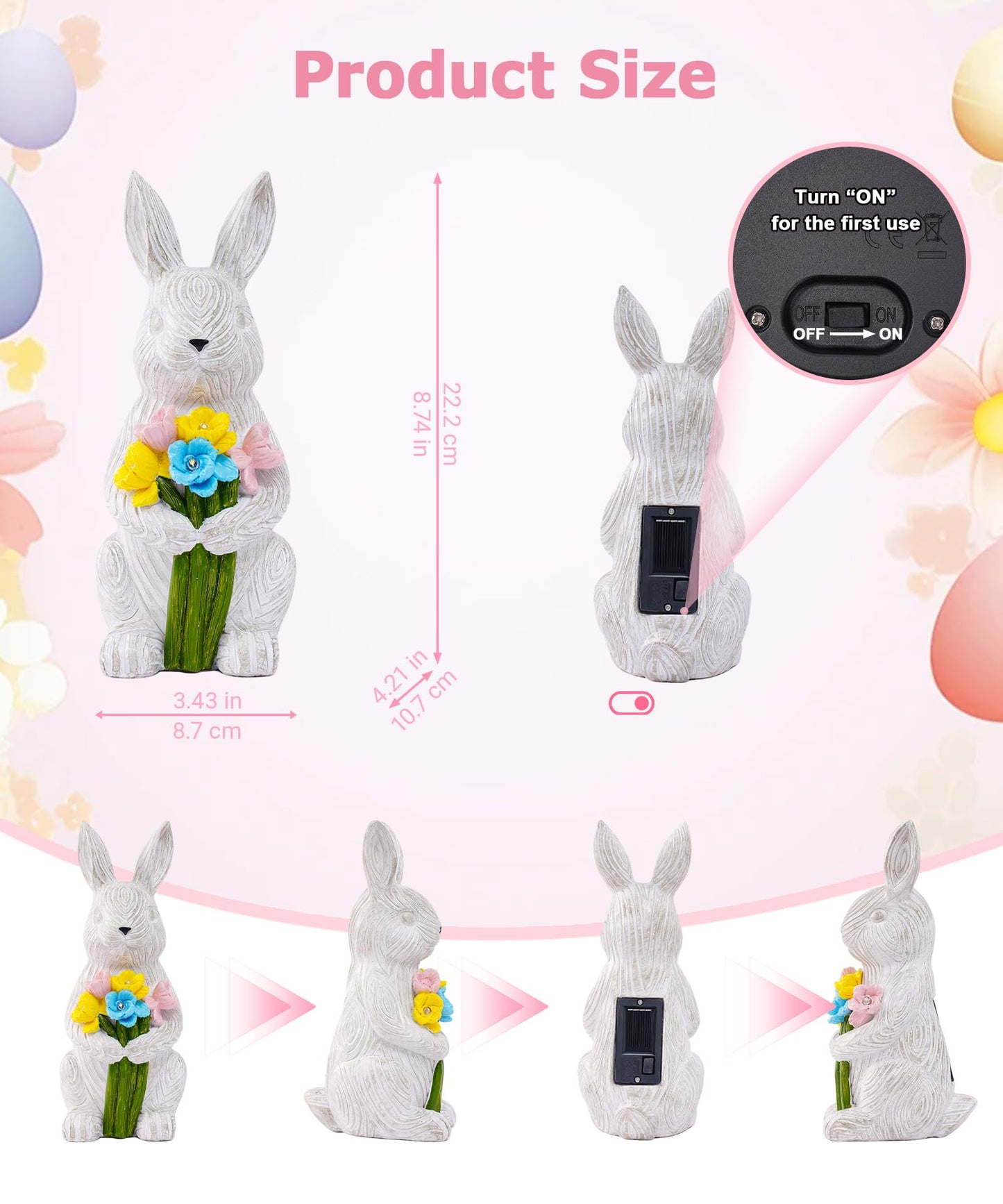 Nacome Solar Bunny Garden Decor: Outdoor Rabbit Statue with Succulent for Yard Art Lawn Ornaments Porch Patio Balcony - Easter Birthday Gifts for Mom Women Grandma