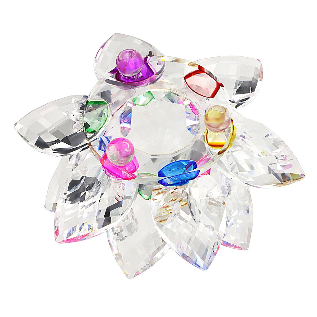 OwnMy Sparkle Crystal Lotus Flower Hue Reflection Feng Shui Home Decor with Gift Box (3 Inch/ 80MM)