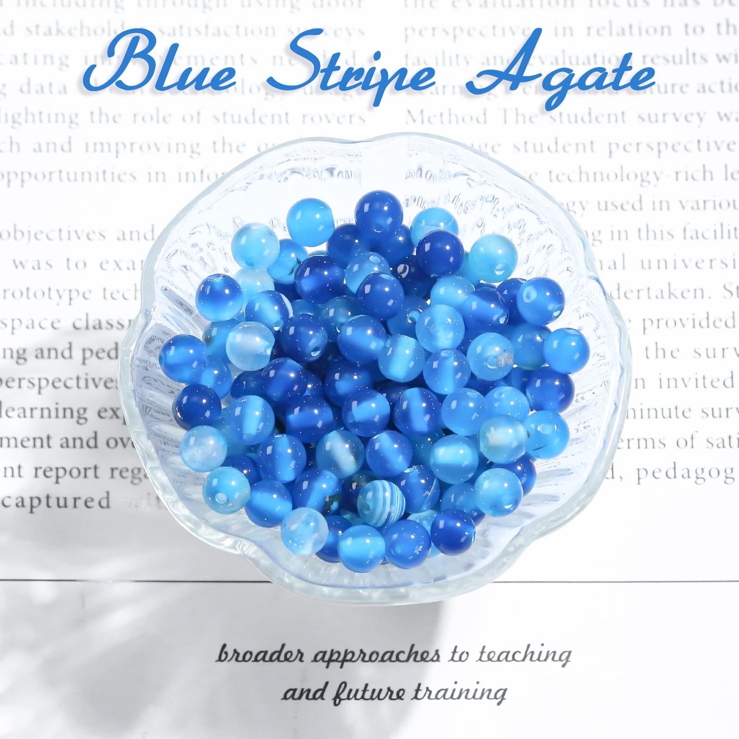 8mm Natural Gemstone Round Blue Stripe Agate Loose Beads for Jewelry Making Bracelets Necklace Earrings Art Craft (45-48pcs/strand)