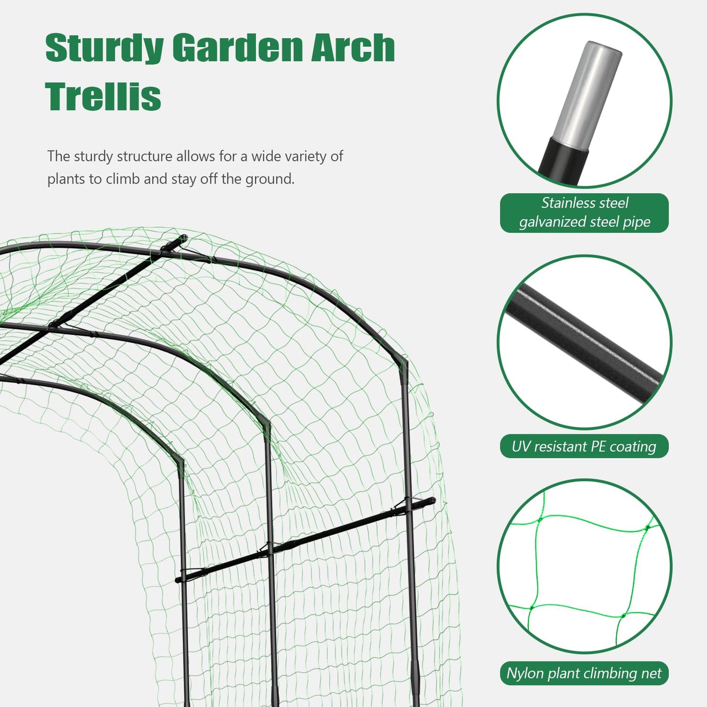 SUNYRISY Garden Arch Trellis for Climbing Plants Outdoor Gardening, 87" H x 70" L x 75" W Metal Core Tall Plant Support for Raised Bed Planting Cucumber Tomato Flowers Vegetables
