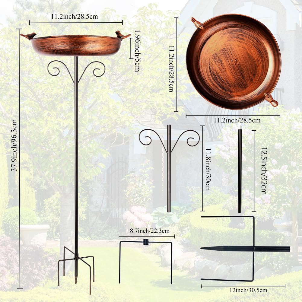 DREAMSOUL 38 Inch Tall Bird Bath with Stake, Vintage Copper Bird Bath for Outside Metal Freestanding Birdbath for Garden Yard Patio