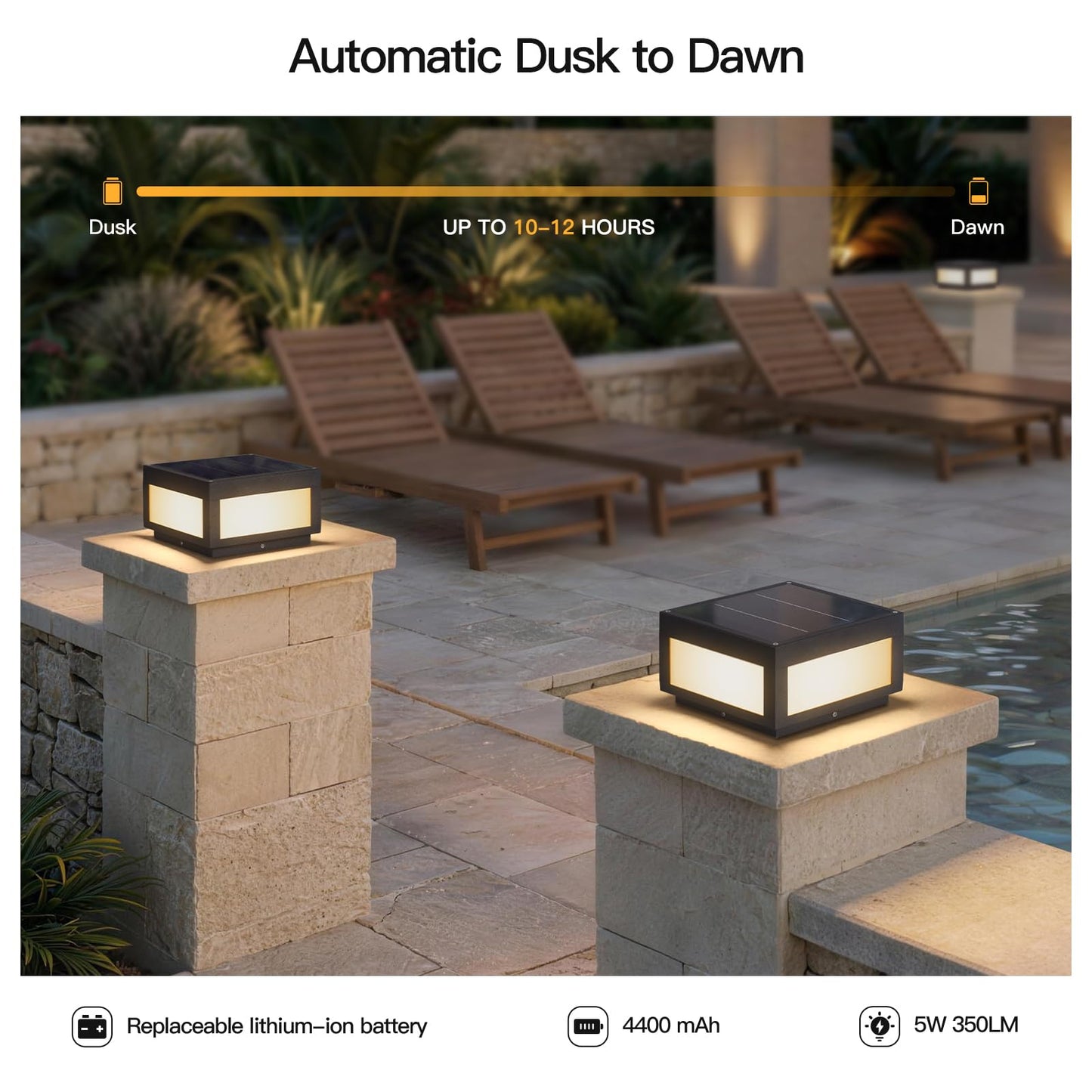 MVBT Solar Post Lights Waterproof, 10×10 Solar Pillar Lights Outdoor, 9.8" Outdoor Column Lights Dusk to Dawn, Modern Lamp Post Light Square, 3000K Solar Power Post Lantern for Fence Deck Gate Posts