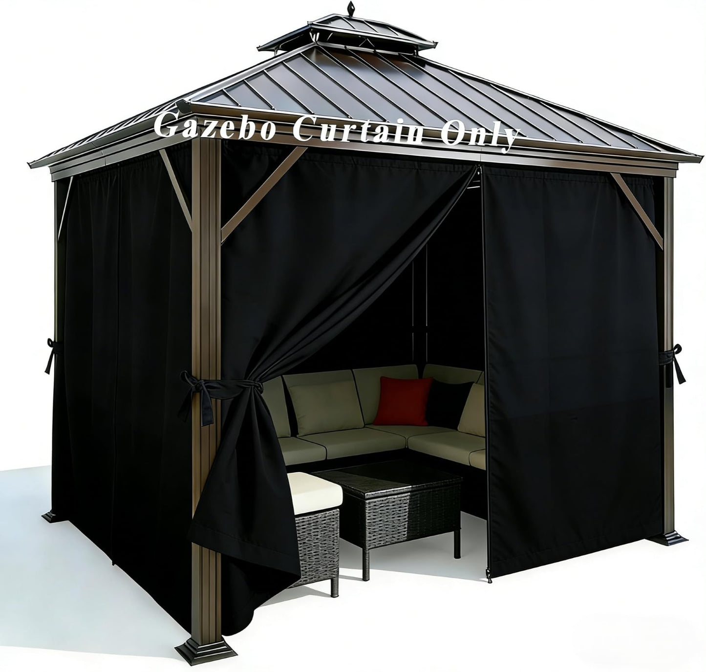 ORSMGOLF Outdoor Waterproof Gazebo Curtains - Privacy & Weather 4 - Panels Gazebo Side Wall with Zipper - Resistant Privacy Curtains Replacement for Patios/Gardens (Black, 12' x 12')