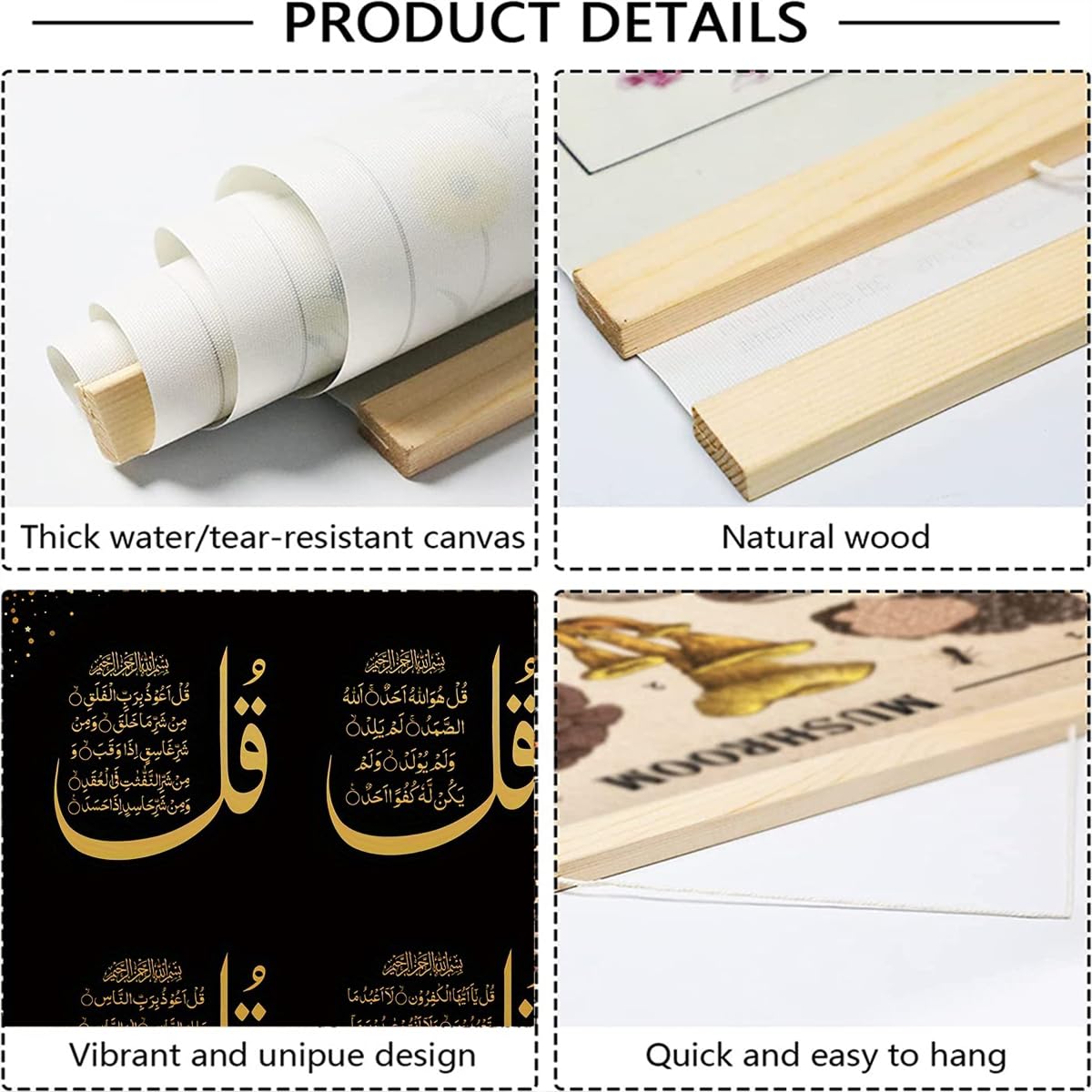 BAEMEFLE Inspirational Arabic Calligraphy Wall Decoration,Ayatul Kursi Islamic Ramadan For Home,Festival Quotes, Muslim Gifts Canvas Painting Art With Wooden Frames, Office,Bedroom And Living Room (yellow, 18L" x 12W", Framed)