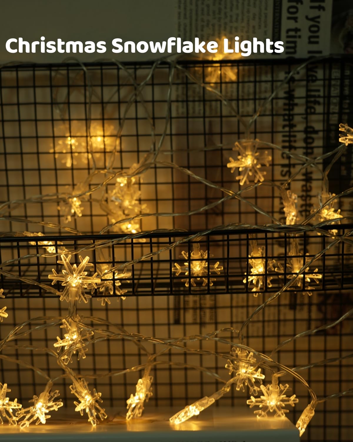 Yoitomehy Snowflake Christmas String Lights, 20 ft 40 LED Battery Operated Christmas Lights, Xmas Decorations Fairy Lights for Bedroom Mantle Window Patio Tree Holiday Room Dorm Decor, Warm White