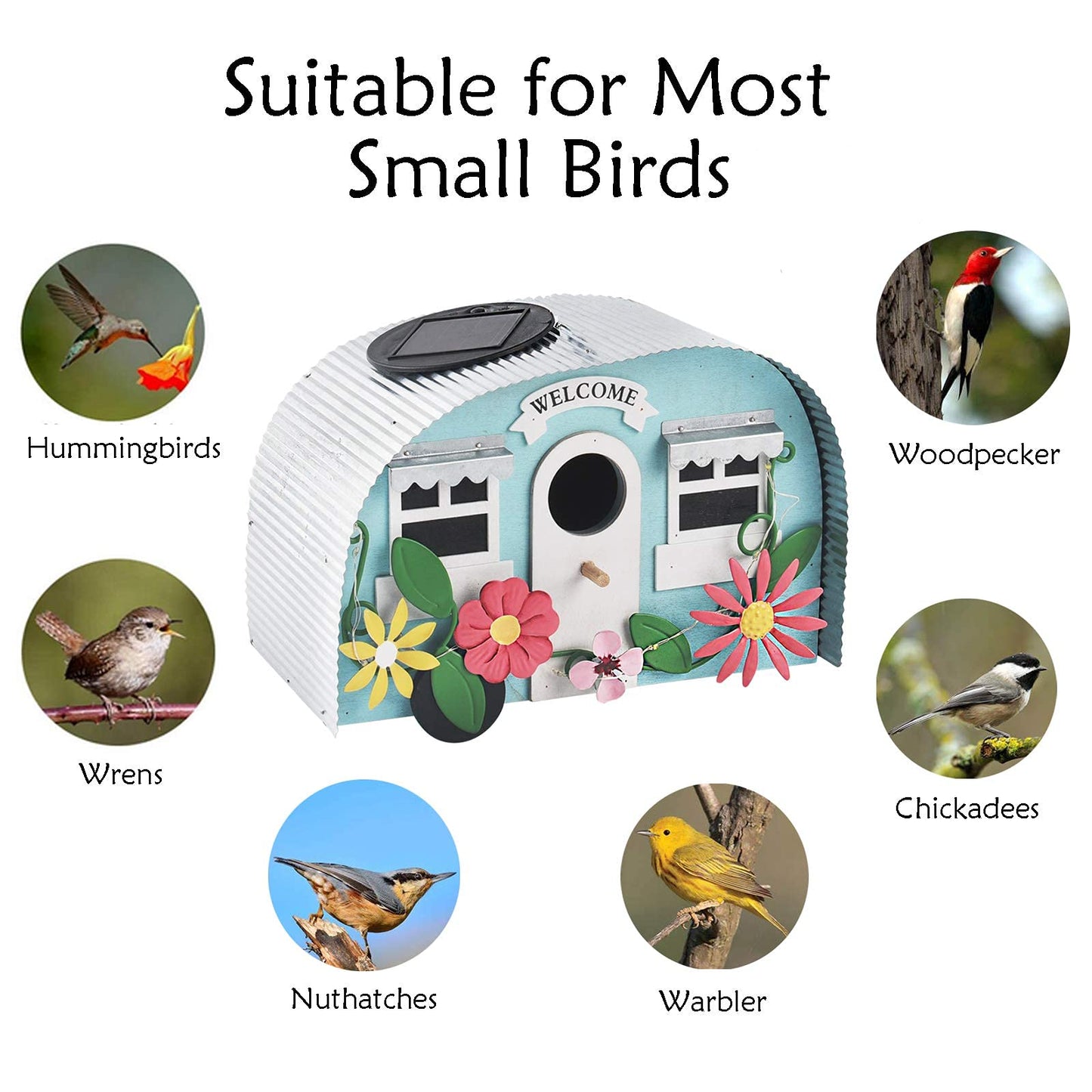 BAYN Bird Houses for Outside Decorative with 10 LEDs Solar String Lights Humming Bird Houses for Outside Hanging Handwork Bird Nest Garden Decor Outdoor