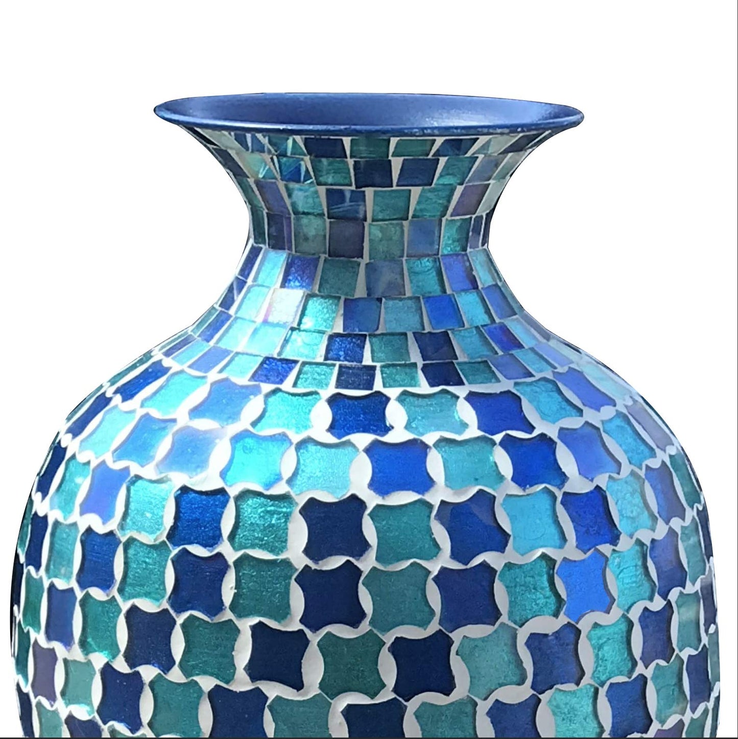 DecorShore Mosaic 20 Inch Decorative Tall Floor Vase, for Home Decor Geometric Pattern Metal Vase with Glass Mosaic- Blue and Turquoise Tessellation Pattern