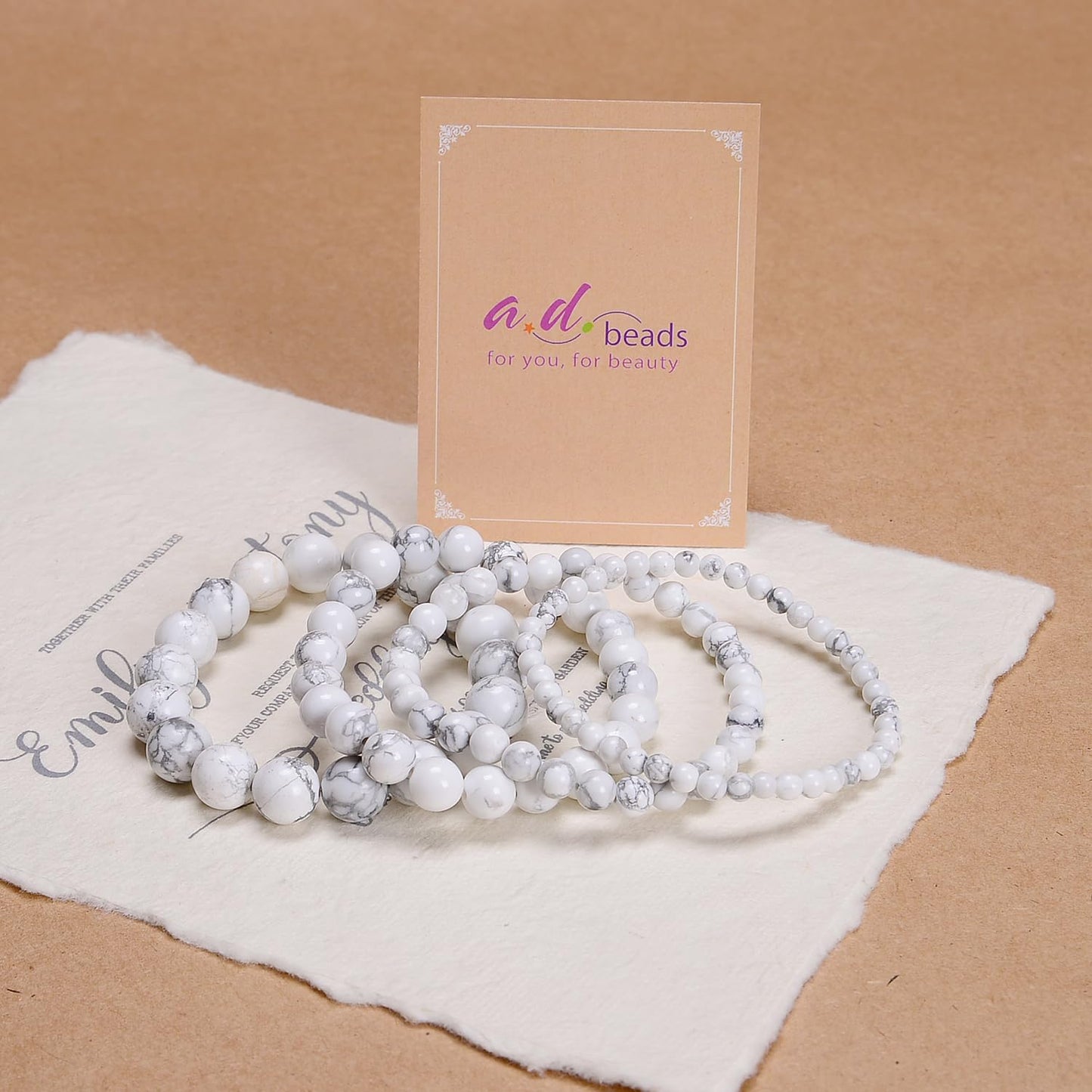 AD Beads Handmade Gemstone Stretch Elastic Bracelet Crystal Healing Reiki Nature's Beauty and Spiritual Essence Unisex (8mm, Howlite (Calmness for Sleep))