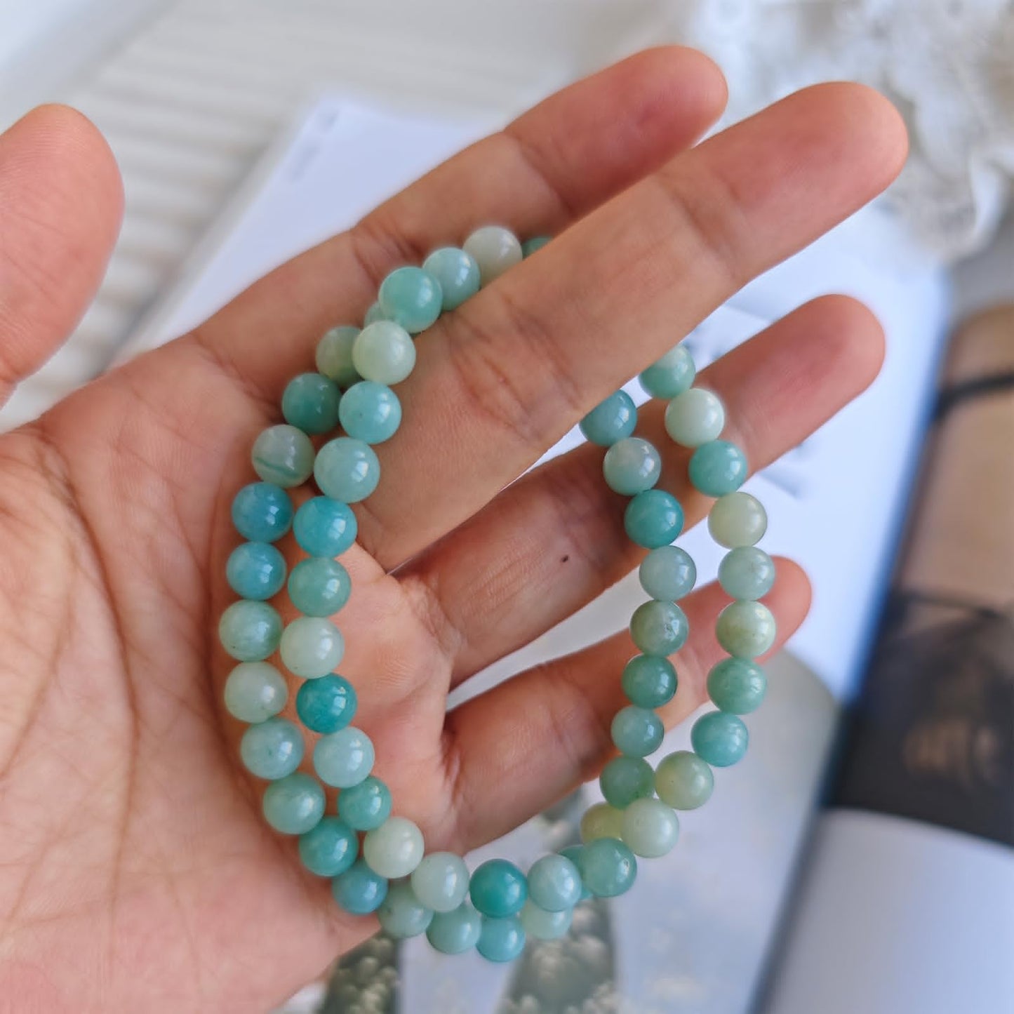 CHCCOYE 6mm Natural Healing Gemstone Bracelet Handmade Yoga Stretch Elastic Bracelet Stress Relief Crystal Jewelry for Men and Women (6mm, Amazonite)