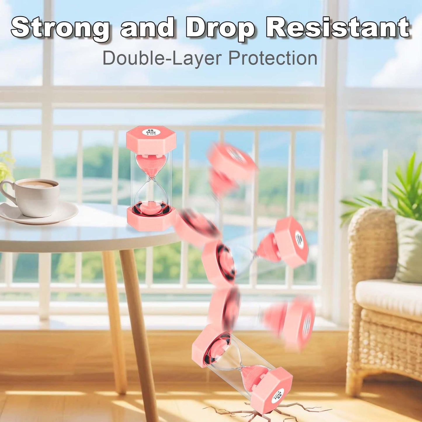 YLTIMER 25 Minute Hourglass Sand Timer, Plastic Sandglass Watch Timer, Unbreakable Green Sand Clock Hour Glass 25 Min for Classroom, Games (Pink)
