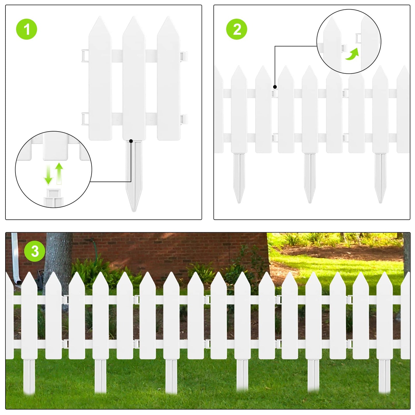 ELECLAND White Plastic Garden Fence with 22 Pieces, Picket Fence Edgings for Lawn, Flowerbeds, Plant Borders, Decorative Yard