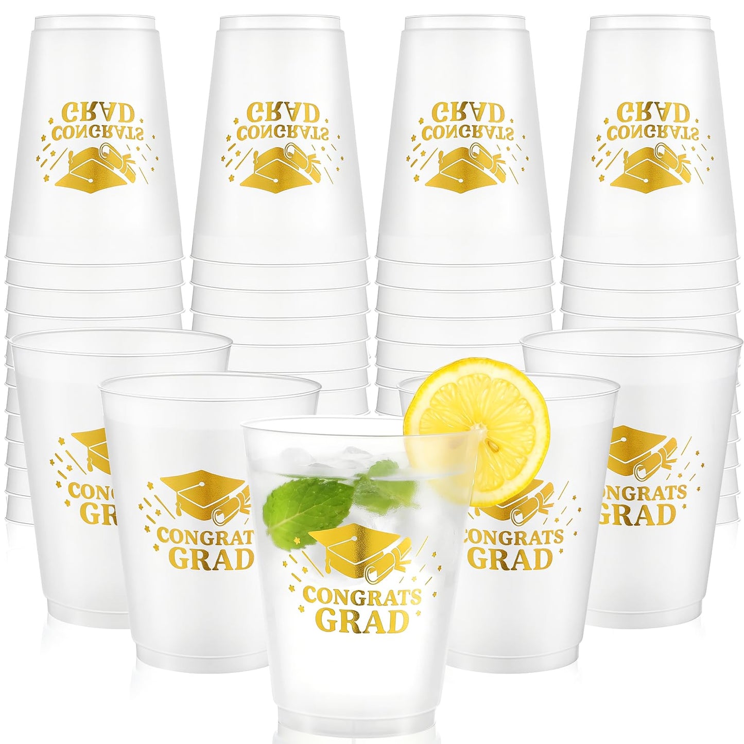 Tioncy 50 Pcs Graduation Cups 2026, 16 oz Frosted Cups, 2026 Happy Congrats Grad Day Plastic Cup, Graduation Happy Party Decorations for Congrats Grad Beverage Drinking Celebrations