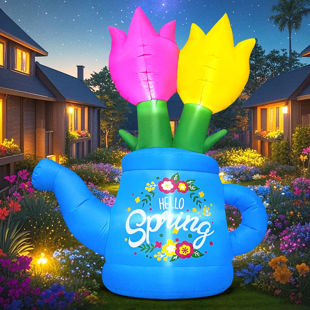 6FT Spring Easter Inflatable Flower Outdoor Decoration Inflatable Flower Decor Blow Up Flower Decoration, Built-in LED Lights for Spring Easter Holiday Lawn Party Yard Outdoor Supplies