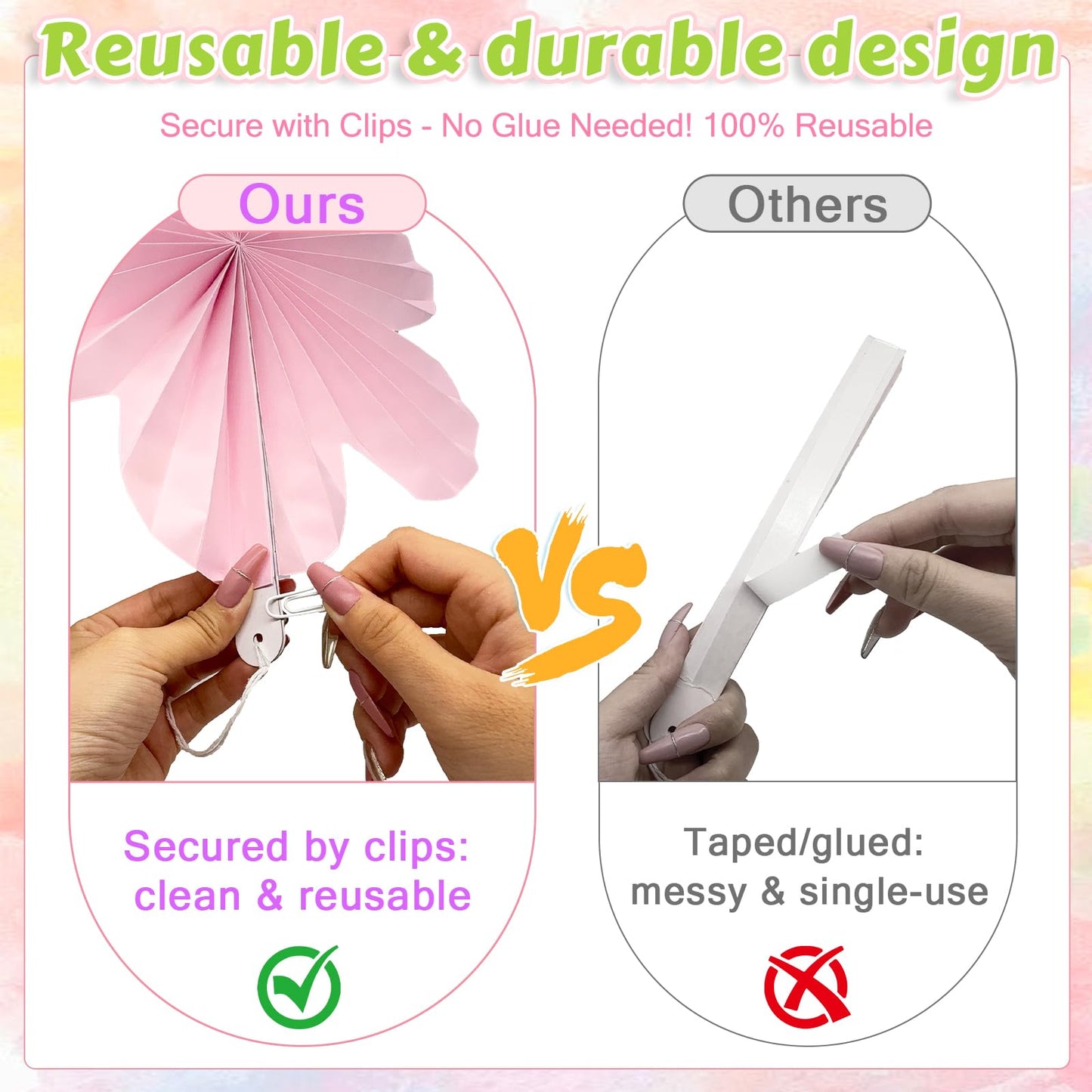 Spring Hanging Decorations - 20Pcs Pastel Party Decorations | Paper Lanterns & Flower Fans Set with Glitter Garland for Pastel Classroom Decor, Office, Baby Shower, Wedding & Easter Wall Decor