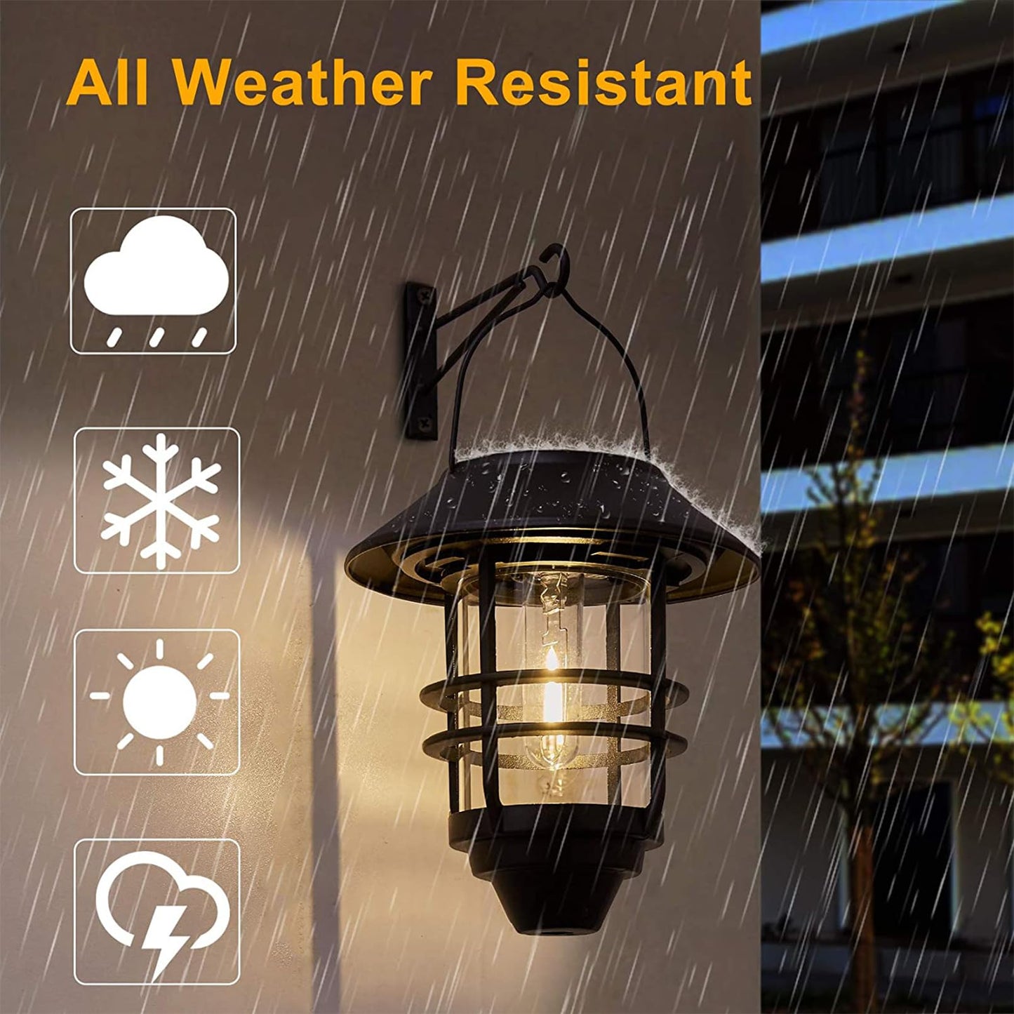 2 Pack Solar Lanterns Outdoor, Hanging Solar Lights for Outside Glass Metal with Wall Mount Bracket,Waterproof Auto Dusk to Dawn Garden Lantern for Fence Porch Decor- Warm White