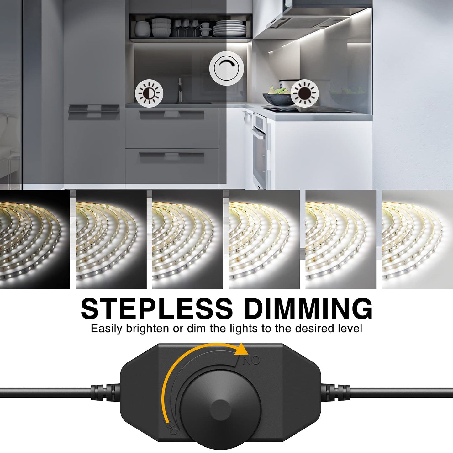 Onforu LED Light Strip,16.4ft Dimmable LED Tape Light, 6000K Daylight White Strip Lighting, 300 LEDs Flexible Vanity Mirror Light, 5M 12V Ribbon Rope Light for Bedroom, Under Cabinet,Kitchen,Christmas