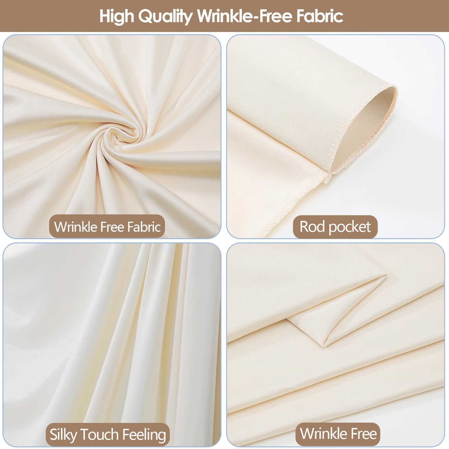 10x10ft Wrinkle Free Ivory Backdrop Curtain for Parties Soft Fabric Drapes Wedding Ivory Curtain Backdrop for Birthday Party Decorations Background for Photography 5x10ft,2 Panels