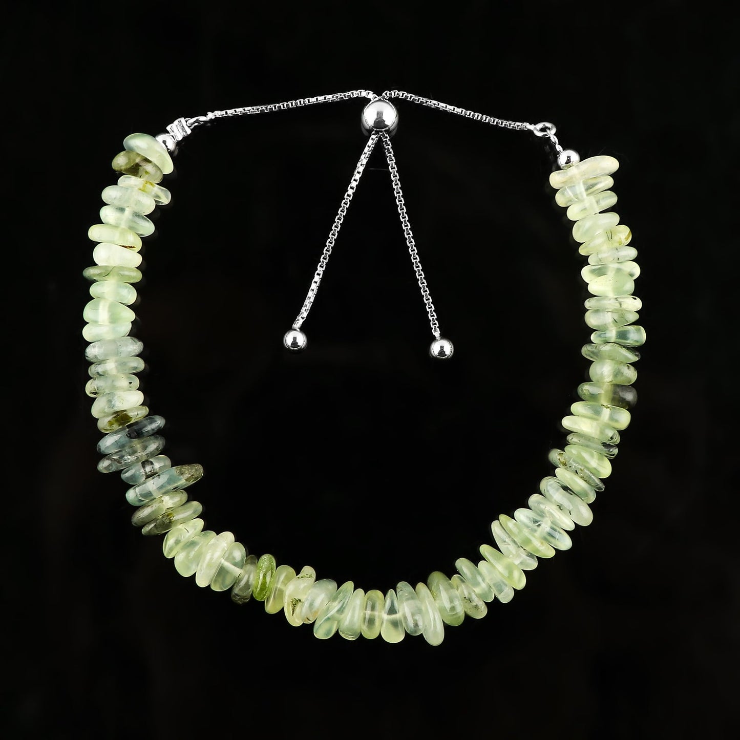 CRYSTALIS Natural Prehnite Plain Submarine Beads Adjustable Bracelet, High Grade Gemstones, Chakra Healing Stones, Gift Giving Jewelry, 925 Sterling Silver Womens Bracelet 8 inch