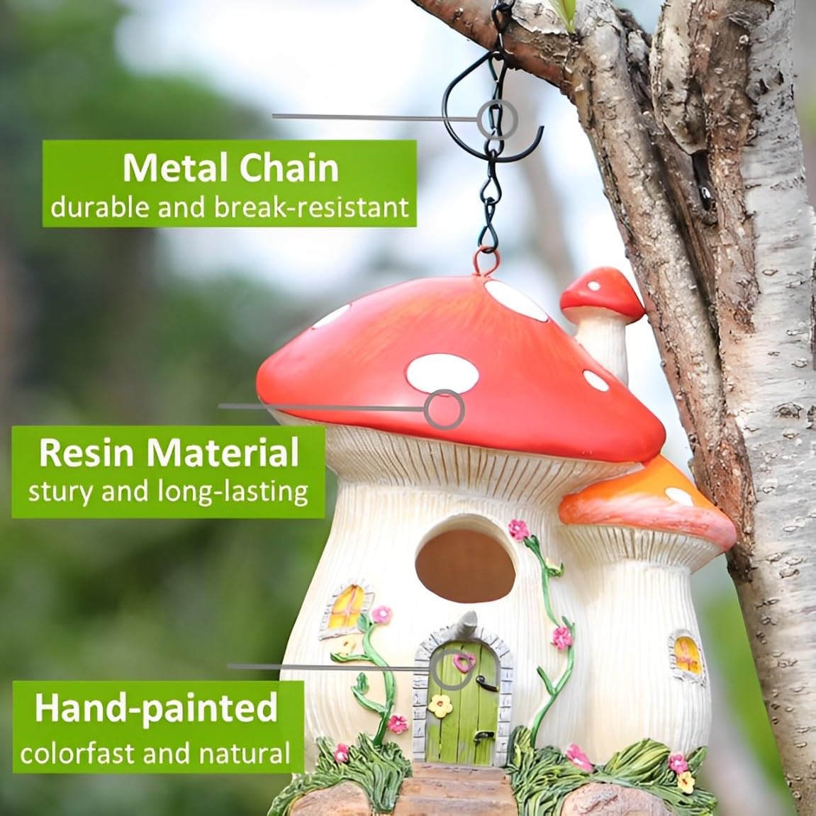 Bluebird Houses for Outside, Bird Houses for Outside, Mushroom Cute Resin Birdhouses for Outdoors, Weatherproof Courtyard Decorated Hanging Bird House, Nesting Bird House, Gift for Bird Lovers (Red)