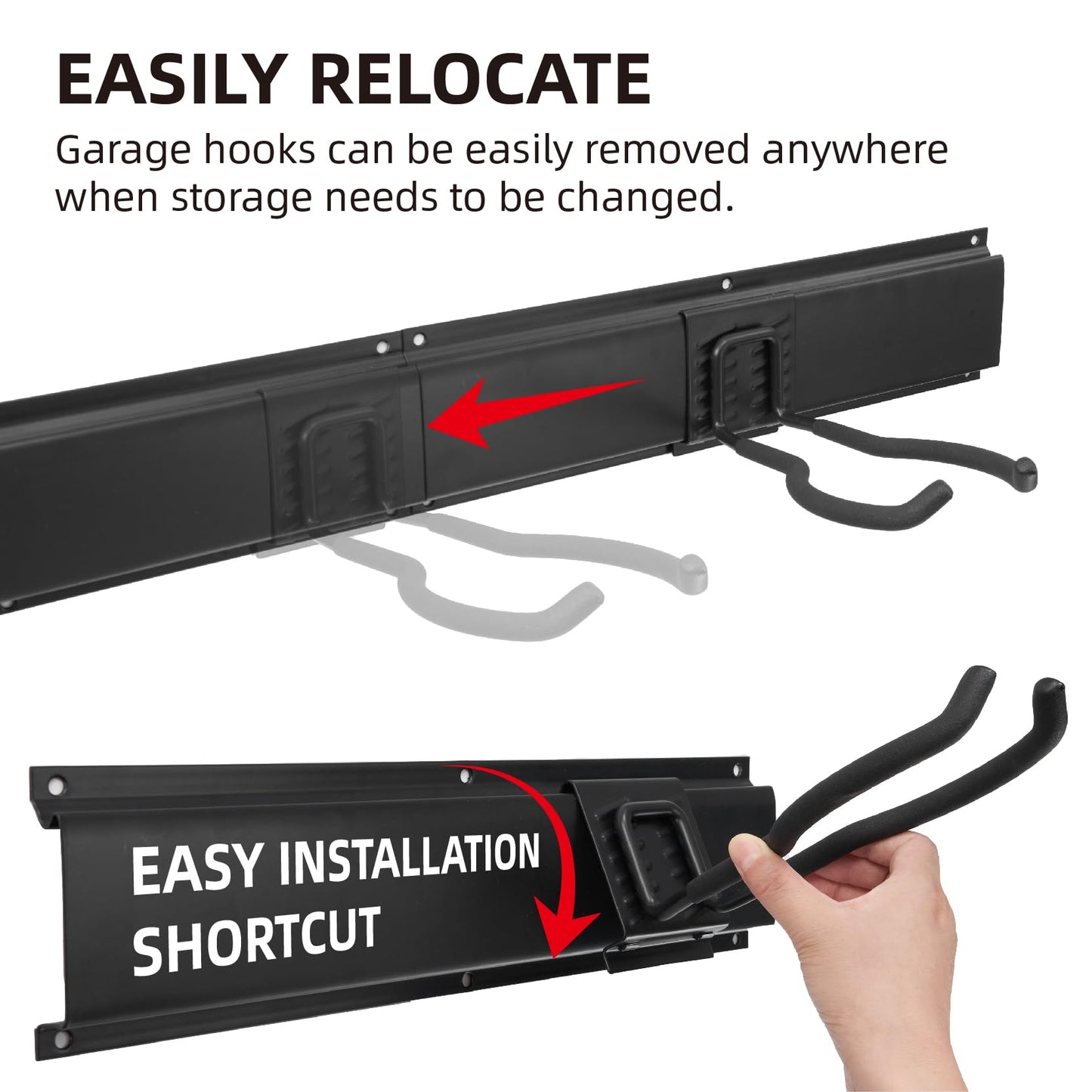 Sinoer Heavy Duty Steel Garage Wall Mount Garden Tool Organizer with 9 Adjustable Metal Hooks and 2 Straps, for Garden Tools, Chairs, Brooms, Mops, Rakes, Shovel