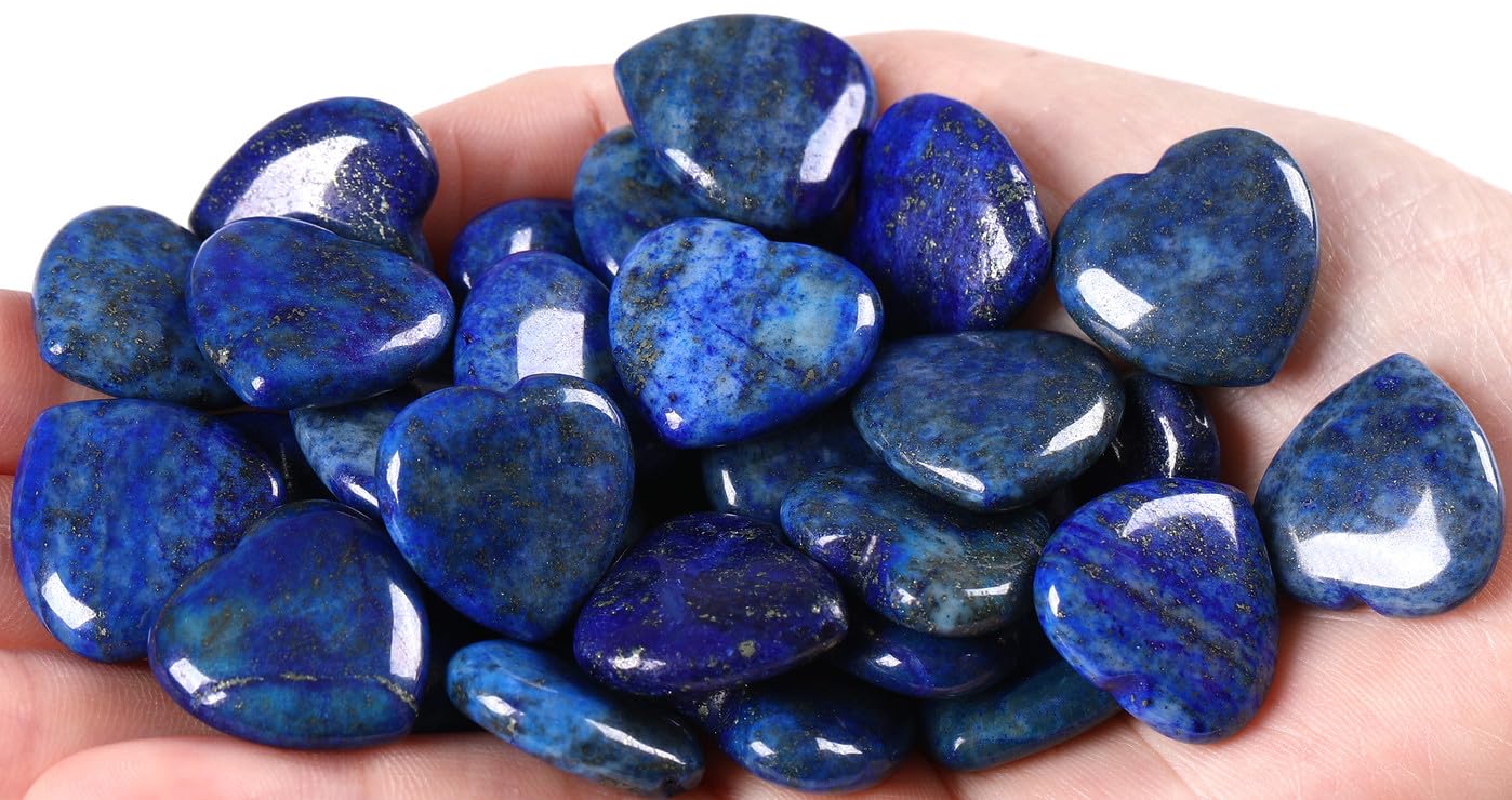 QINJIEJIE 20PCS Lapis Lazuli Heart Stones Crystals Bulk Love Shaped Worry Stone Heart Rock Pocket Gemstones Polished Palm Gems Crystal Reiki Balancing Wholesale Cute Stone Decor Gift