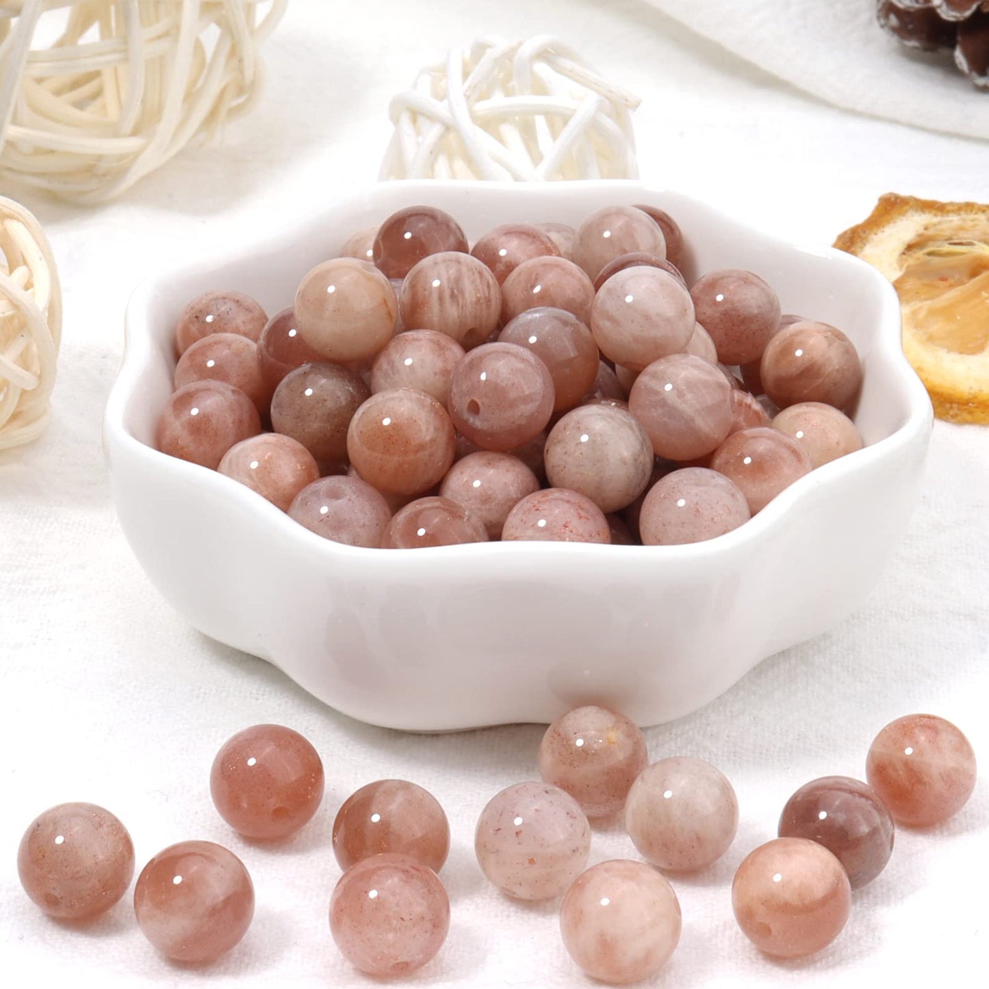 Siomia 45pcs 8mm Natural Sunstone Gemstone Energy Healing Crystal Round Loose Stones for Jewelry Making, DIY Bracelets Necklaces
