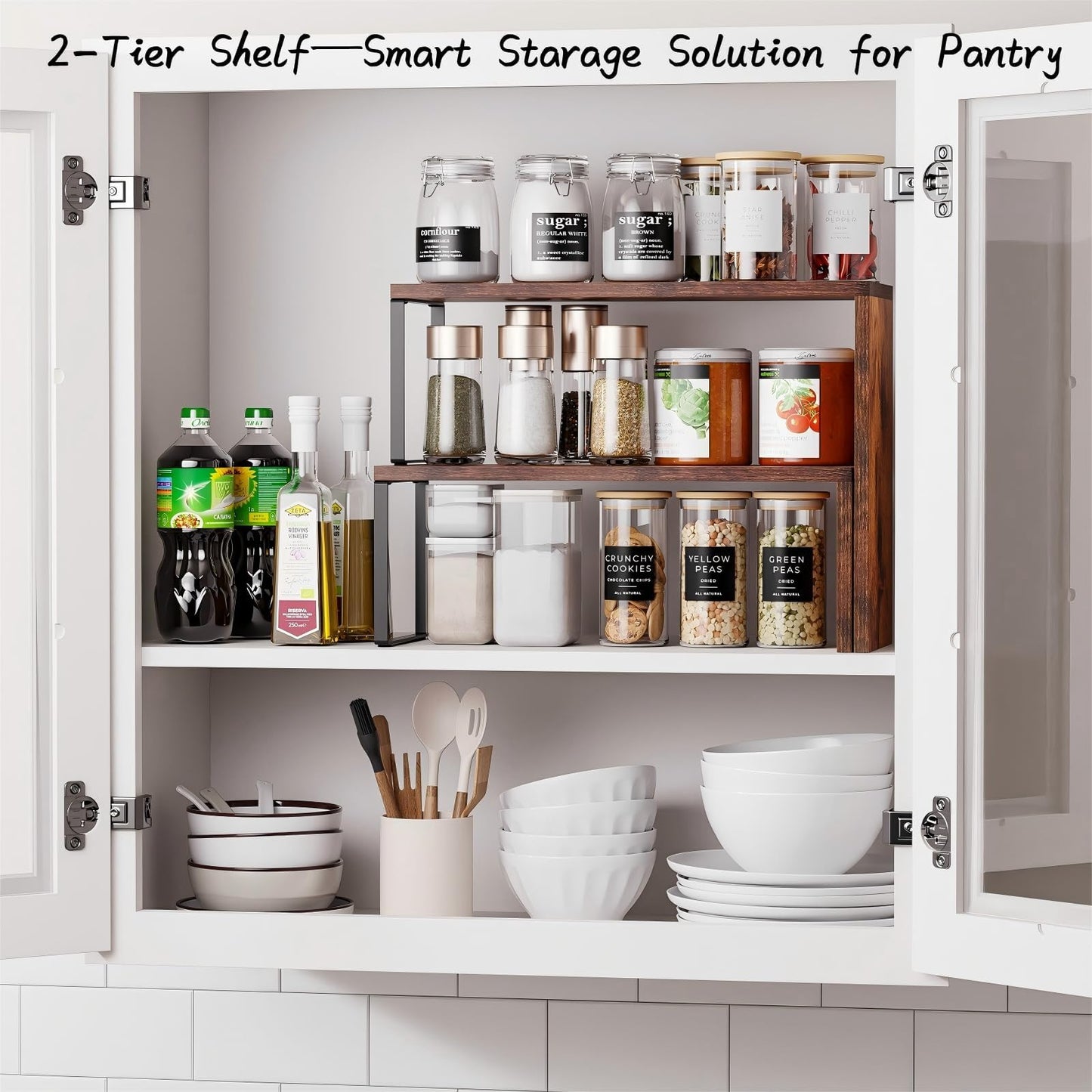 Vfelf Kitchen Countertop Organizer, Spice Rack Cabinet Organizer Shelf Stackable Counter Corner Shelves Organization and Storage for Pantry, Counter top, Coffee Station Wood Rustic Brown