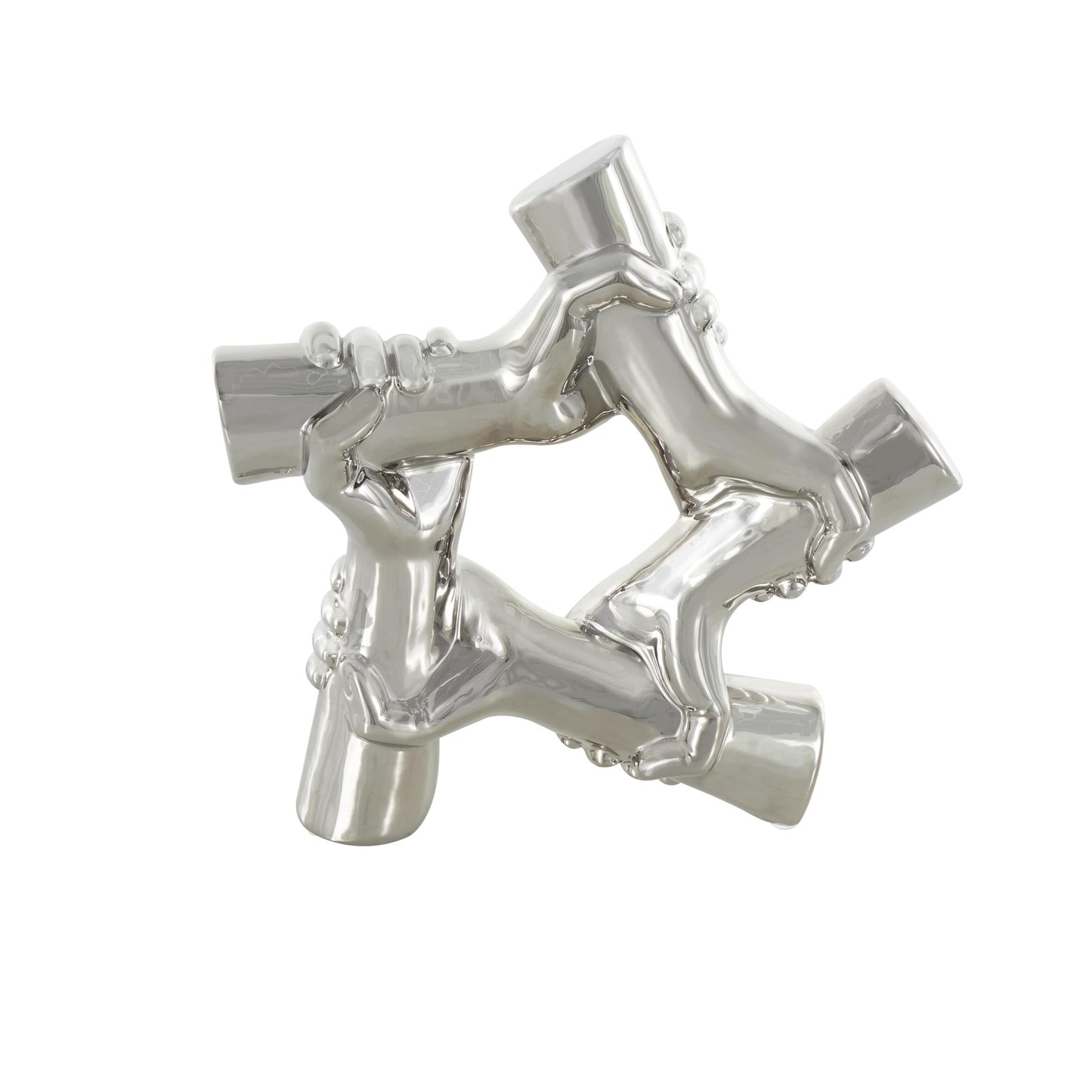 Deco 79 Ceramic Hands Decorative Sculpture Gripping Home Decor Statue, Accent Figurine 13" x 4" x 13", Silver