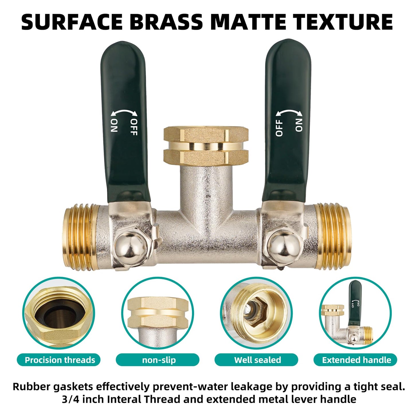DINGBAI Hose Splitter 2 Way, Brass High Flow Garden Hose Splitter Heavy Duty, Hose Connector, Water Spigot Splitter, Full Flow Faucet Splitters with shutoff, 3/4” GHT Inlet