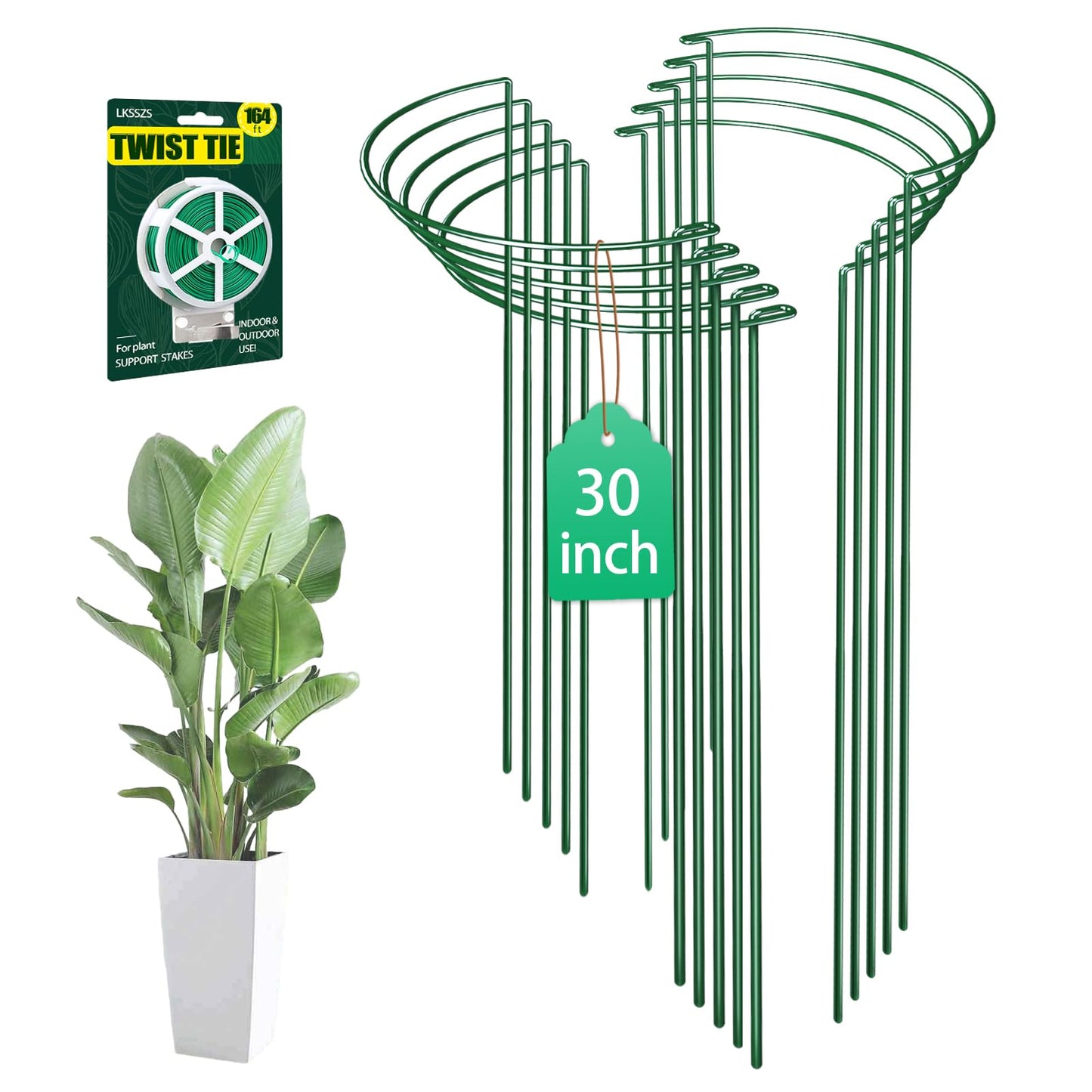 LKSSZS 10 Pack 30 Inch Plant Support Stakes, Heavy-Duty Half Round Peony Support Ring Cage, Metal Garden Plant Stakes for Outdoor Plants - Peony, Tomato, Hydrangea with Cuttable Plant Ties