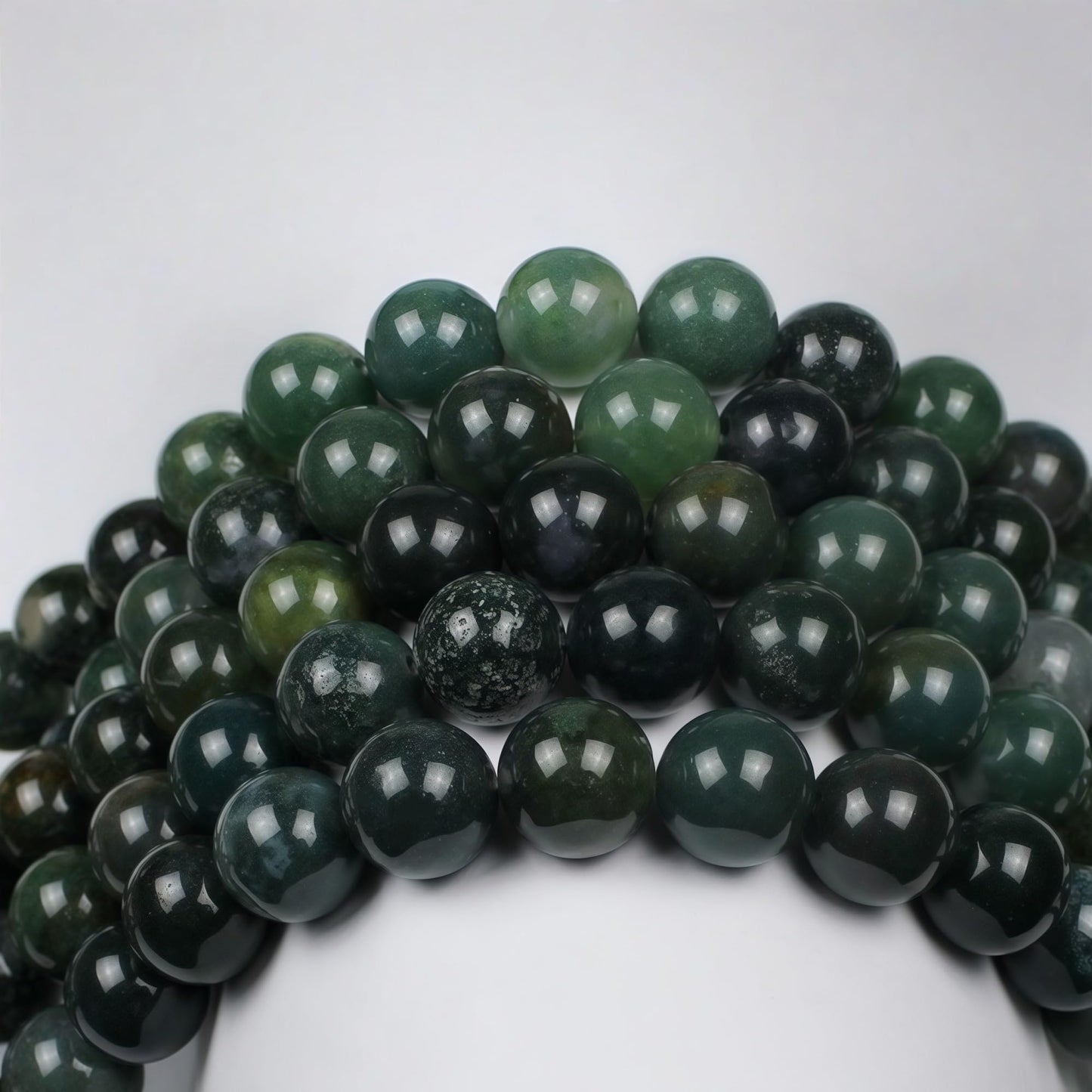 MJDCB Natural Moss Agate Round Crystal Energy Stone Beads Healing Power for Jewelry Making (10mm)