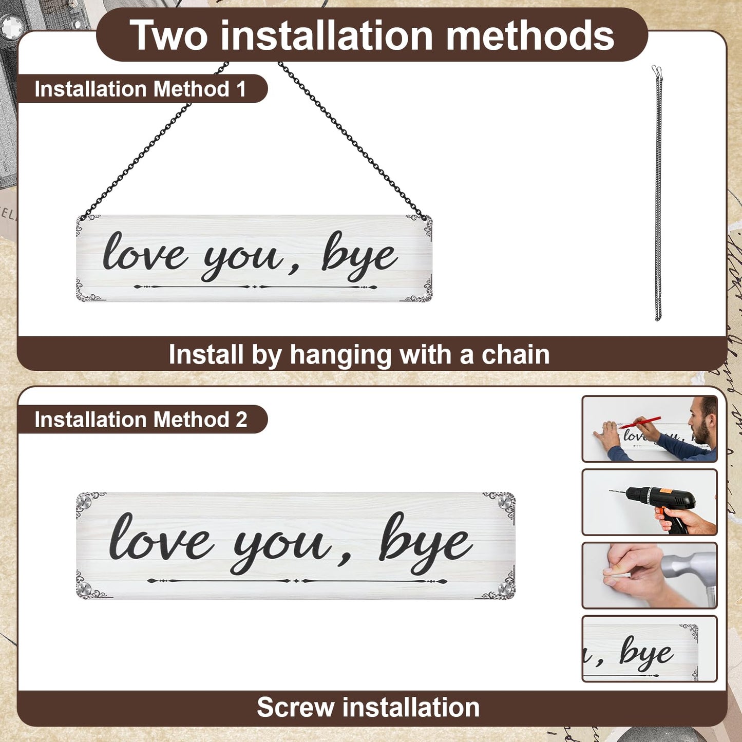 Nirxxiy Love You Bye Sign Sentimental Sign Wall Aluminum Decor Home Bar Hallway Entryway Door Metal Wall Art Gifts for Loved Ones to Express Warmth 16 x 4'' (White Font-A)