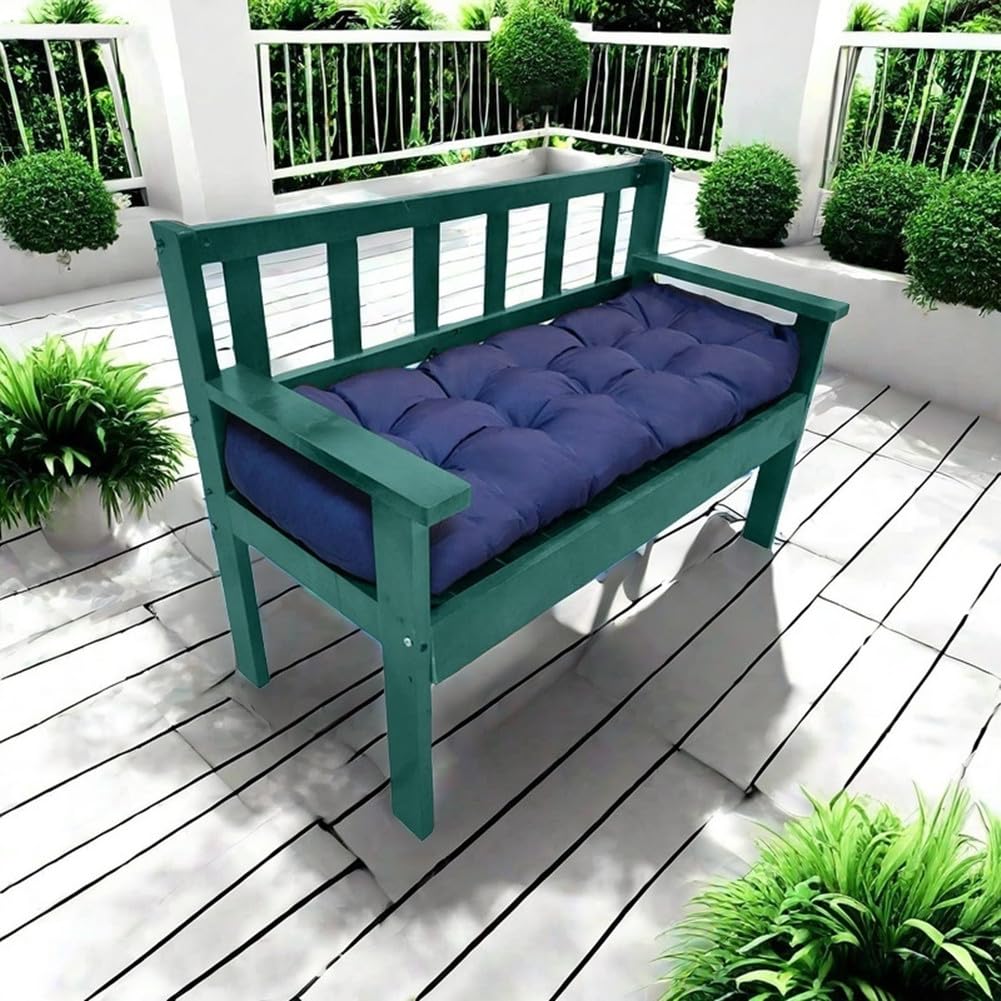 Gfgift Indoor/Outdoor Bench Cushion Cotton Garden Furniture Loveseat Cushion, Patio Wicker Seat Cushions for Lounger Garden Furniture Patio Lounger Bench (Navy Blue, 47.2 * 19.6in)