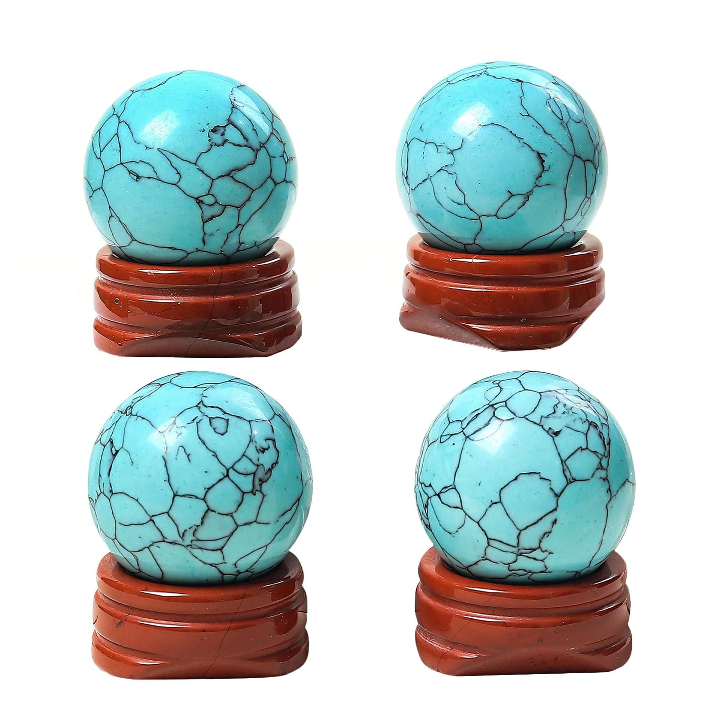 Casaper Green Howlite Turquoise Ball with Red Jasper Stand, Healing Crystal Sphere for Home Fengshui Yoga Meditation, Reiki Energy Balancing 1.18”(30mm)
