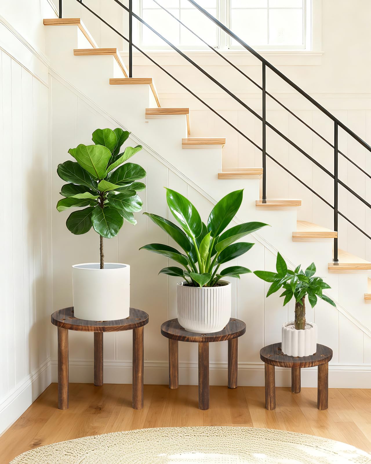 Jotboom 3-Pack Wooden Plant Stand Indoor, Mid Century Plant Stands for 6-11 Inch Pots, Modern Plant Stool for Large Plants, Heavy Duty Tall Plant Holder for Small Apartment Living Room Balcony Office