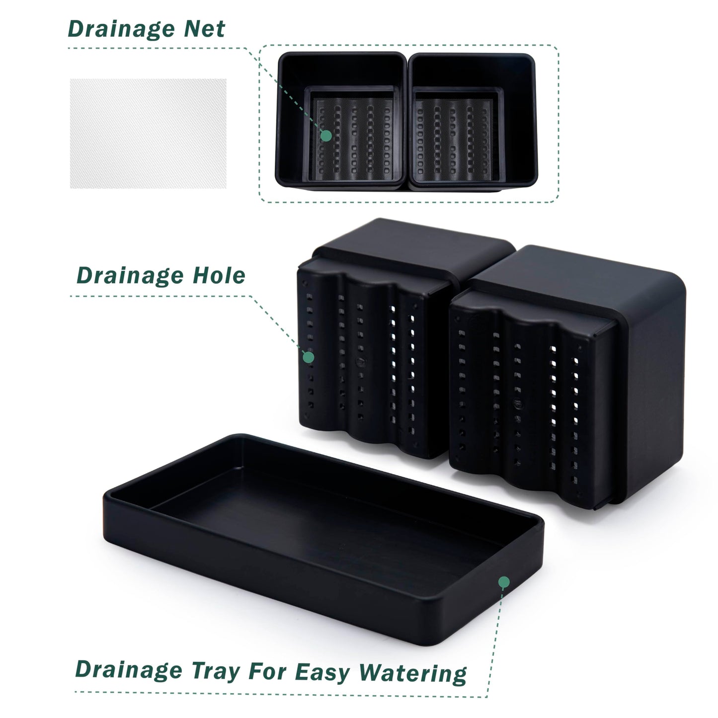 D'vine Dev Indoor Herb Garden Planter Set, Plastic Windowsill Plant Pots with Drainage and Saucer, Indoor Succulent Cactus Vegetable Pot for Balcony, Office, Garden, Black, Set of 1, 76-Q-B-1