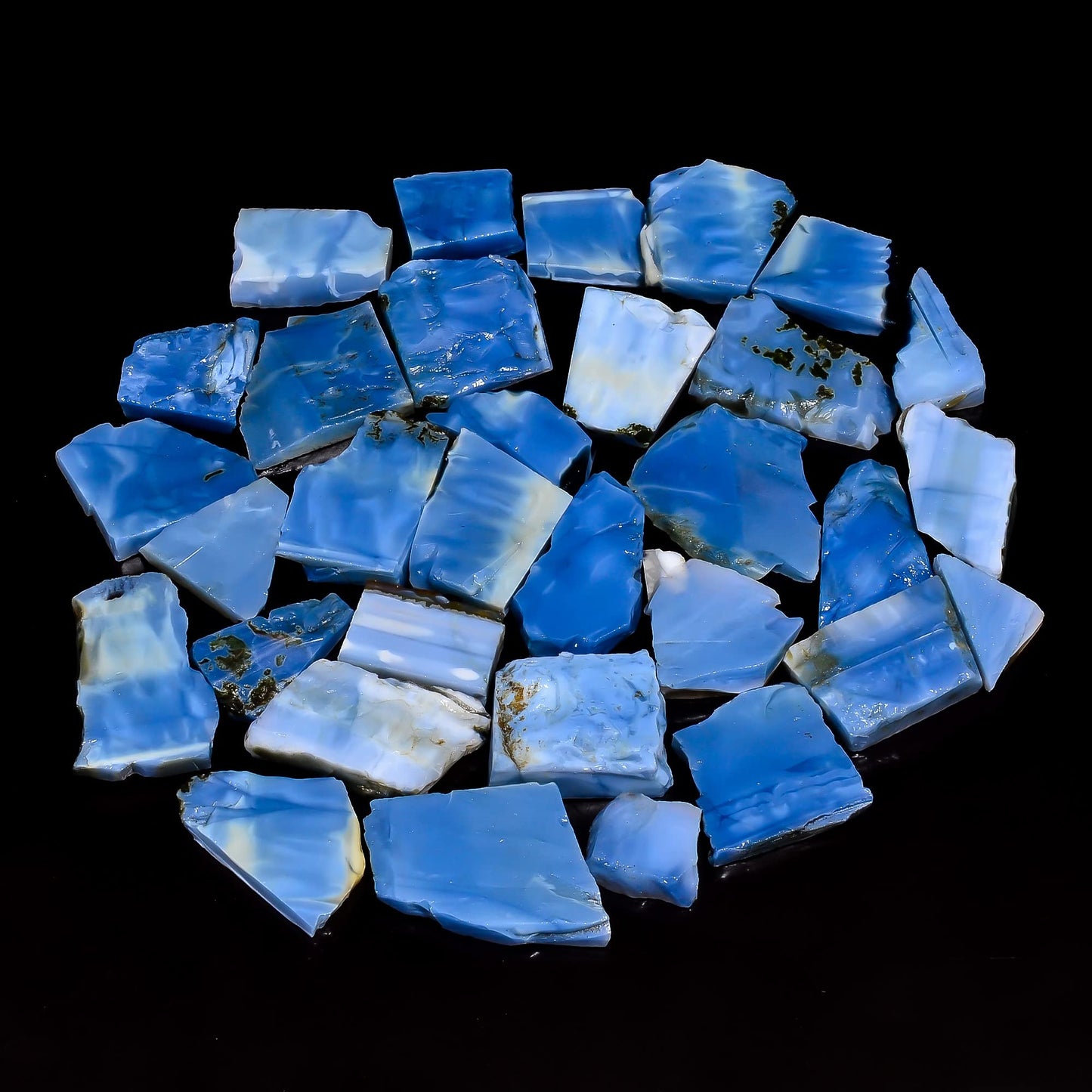 Natural Blue Opal Raw Slice Gemstone- Healing Crystals for DIY Jewelry Making -Loose Natural Cabochon -Perfect for Crafting Unique Jewelry Designs (5 pcs, 25-35 mm)