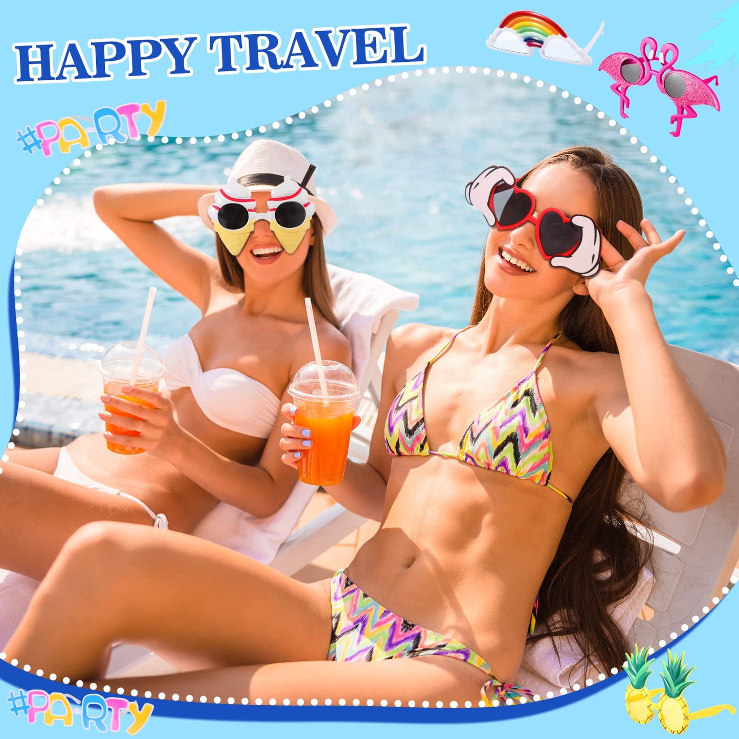 Junkin 24 Pairs Luau Party Sunglasses Funny Hawaiian Tropical Glasses Favors Novelty Fancy Eyeglasses Photo Booth Props for Adults Teens Birthday Summer Beach Themed Party Supplies Decoration