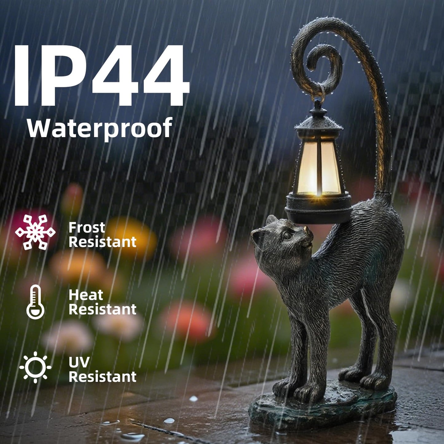 ZioWio Solar Cat Garden Decor Outdoor Statue - Cat with LED Waterproof Sculptures Lights, Cute Pond/Yard Statues Outside Decoration, Home, Lawn, Patio, Resin Animal Ornament, Women/Gardening Gift