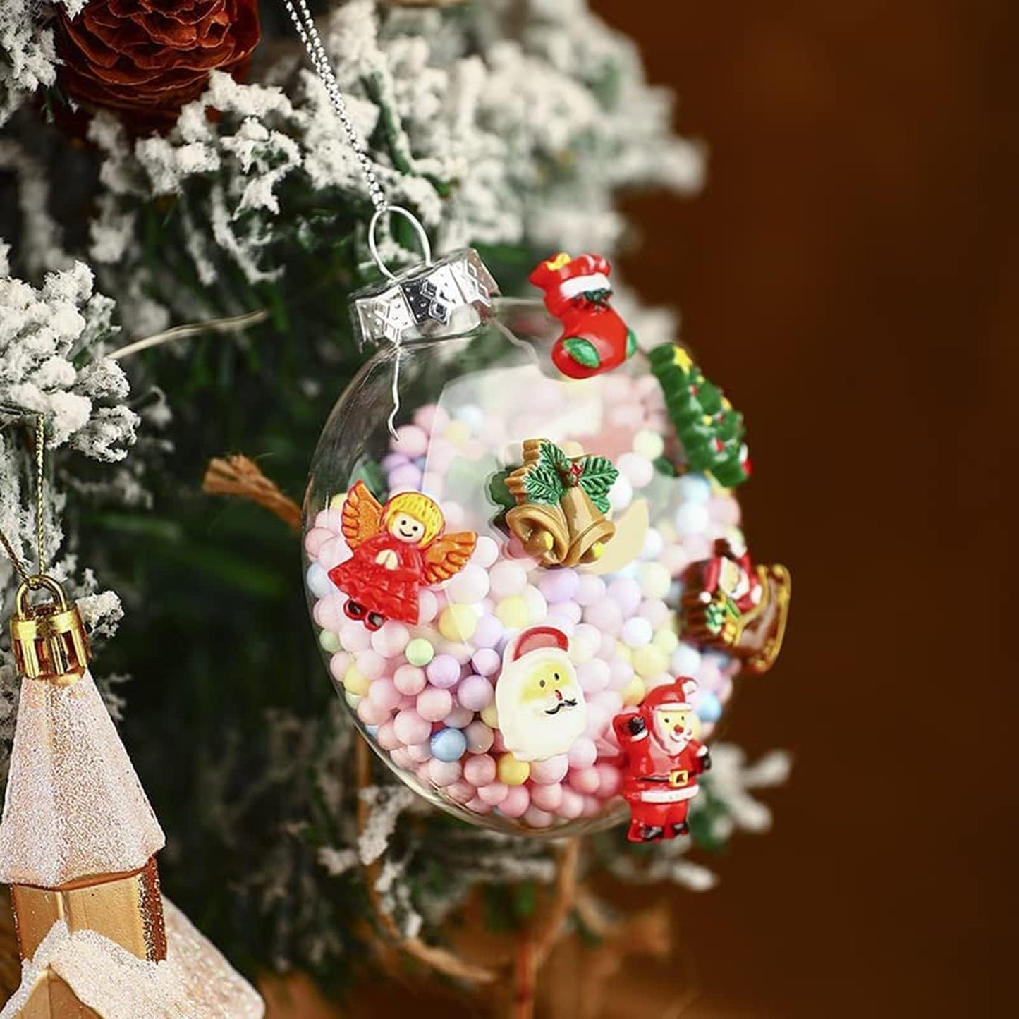 12 Pack Clear Fillable Ornaments Balls, 3.15 Inch DIY Plastic Flat Disc Ornaments, Plastic Fillable Ornament Ball for DIY Craft Projects, Wedding, Christmas, Party, Home Decor