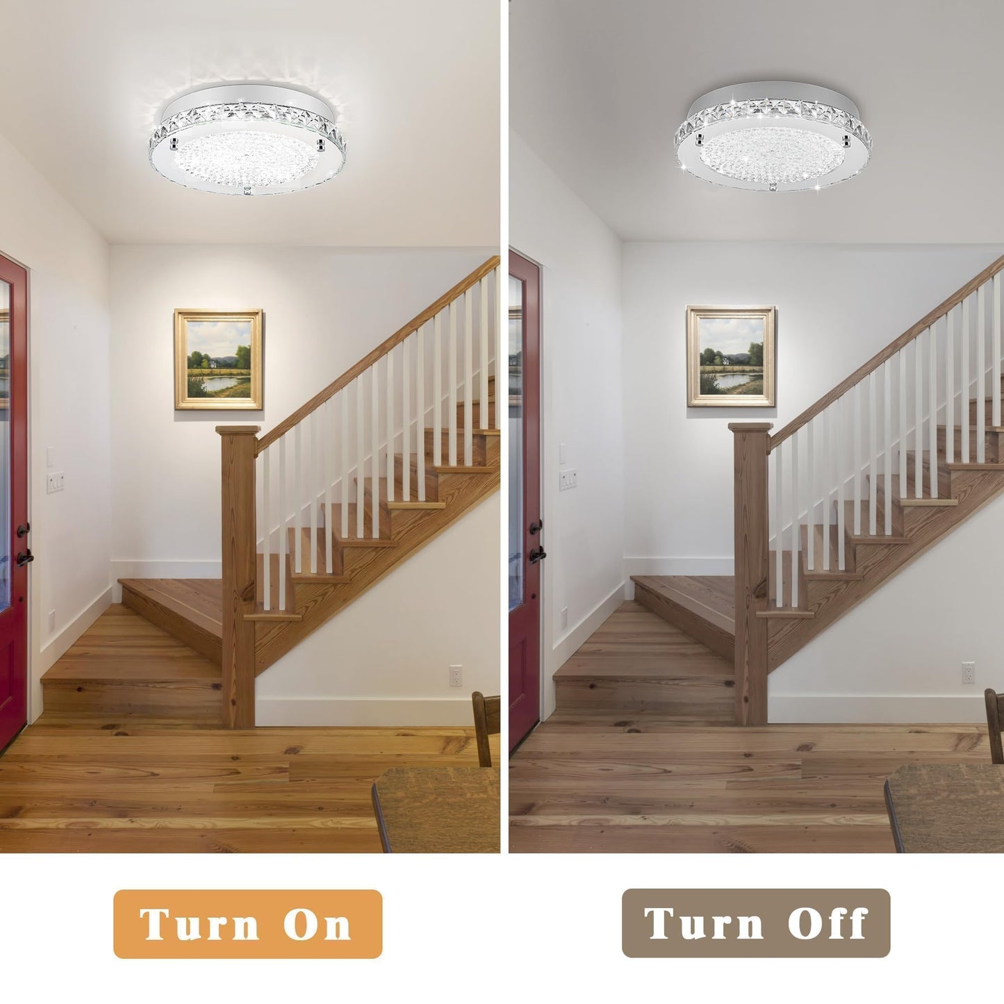 Lzawvm Crystal Flush Mount Ceiling Light 18W LED Dimmable Modern Ceiling Light for Bedroom, Closet, Foyer, Hallway, Dia 11 Inch, 3 Color Change