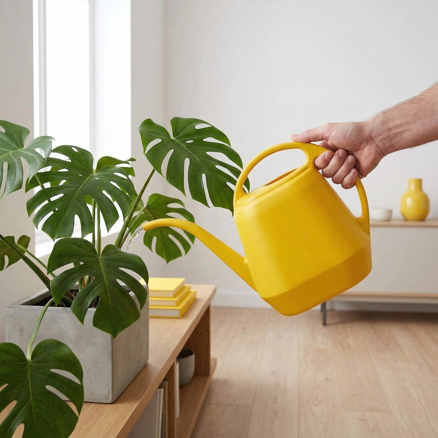 Fasmov Plastic Watering Can, Yellow, 1-Gallon