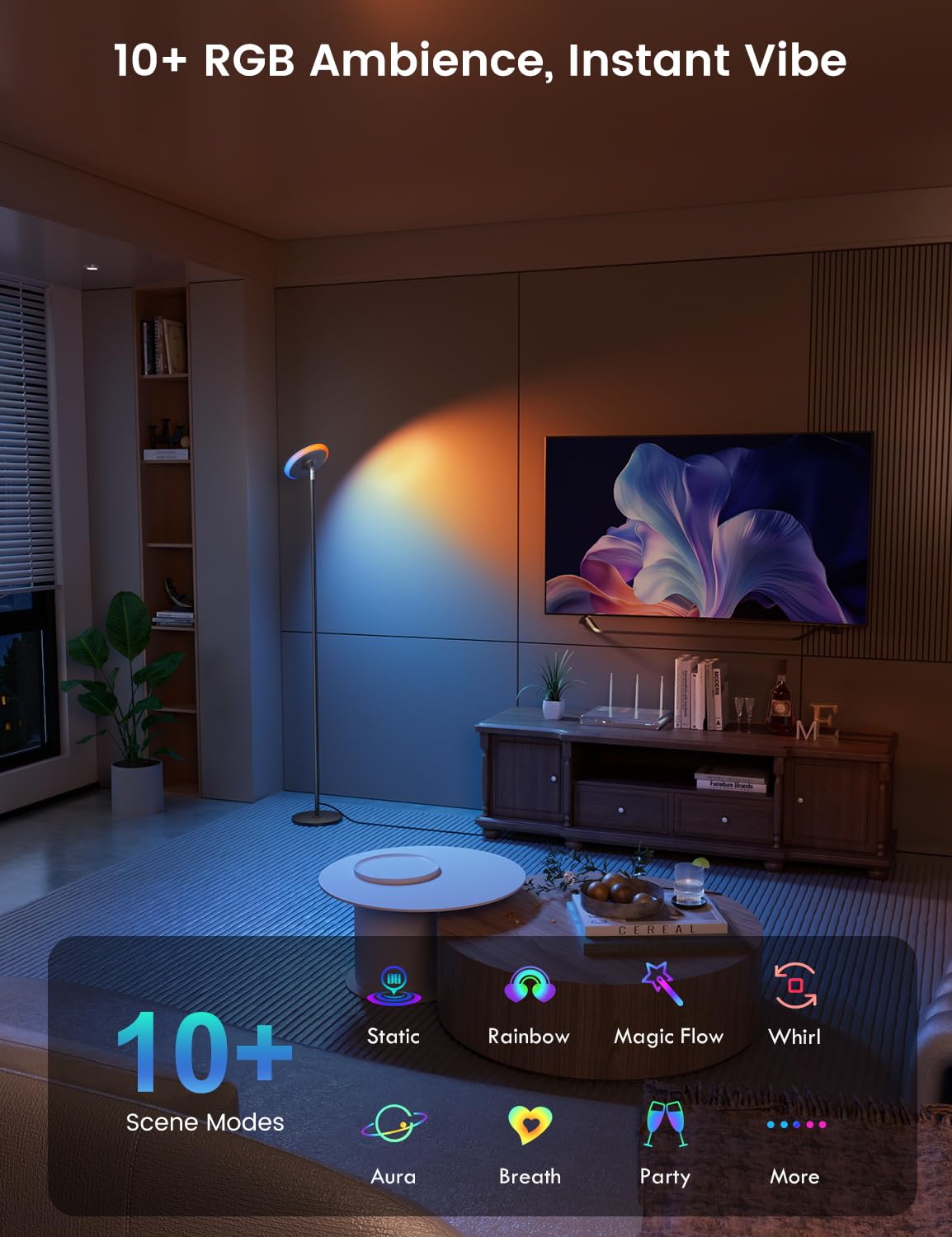 UFO LED Torchiere Floor Lamp with RGB Ambient Light, 42W 3700LM Bright Dimmable Sky Lamp,71in Modern Tall Standing Lamp with Remote Touch Control&Timer,for Living Room Bedroom Office Gaming Room,Black