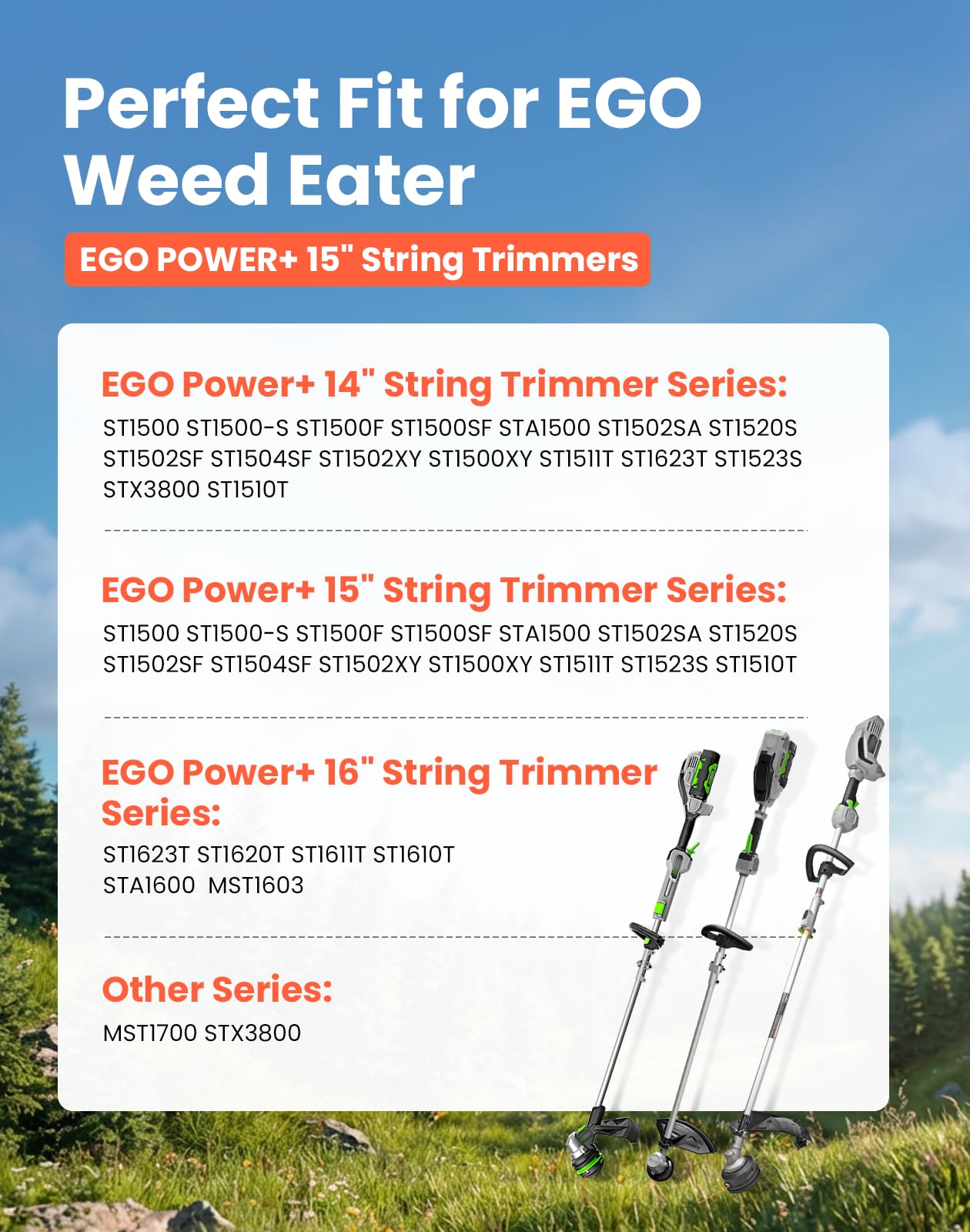 16 Pack AL2420PD Replacement Twisted Trimmer Line Compatible with All EGO 15-Inch String Trimmers Weed Eater, Dual Color Pre-Cut 0.095" 224Ft Weed Wacker String line for EGO Trimmers String