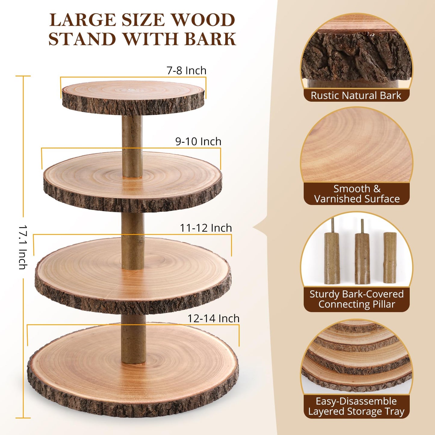 GrnVibe Cupcake Stand Wood Dessert Stands 4 Tier Cupcake Tower Large Cupcake Display Stand Rustic Cupcake Tier Stand for Woodland Baby Shower Decorations/Wedding/Birthday/Party/Farmhouse Decor
