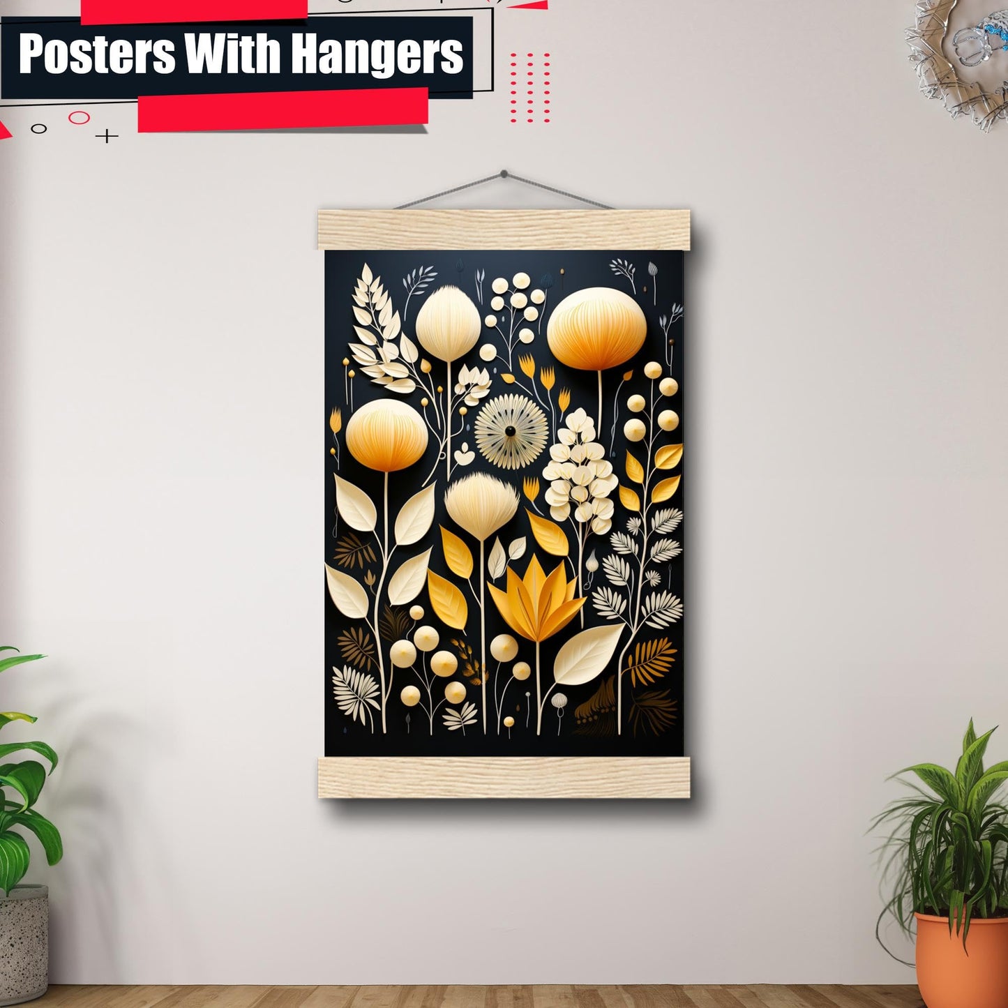 Scandinavian Folk Art, Black and Beige Abstract Botanical Wall Art for Scandinavian Home Decor, Decor Poster, Wall Decor