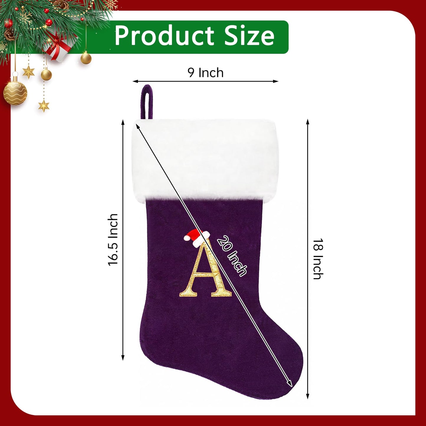 20 Inches Monogram Christmas Stockings, Purple Velvet with White Super Soft Plush Cuff Embroidered Letter Christmas Stocking, Personalized Xmas Stocking for Xmas Tree Holiday Fireplace Family Decor（B）